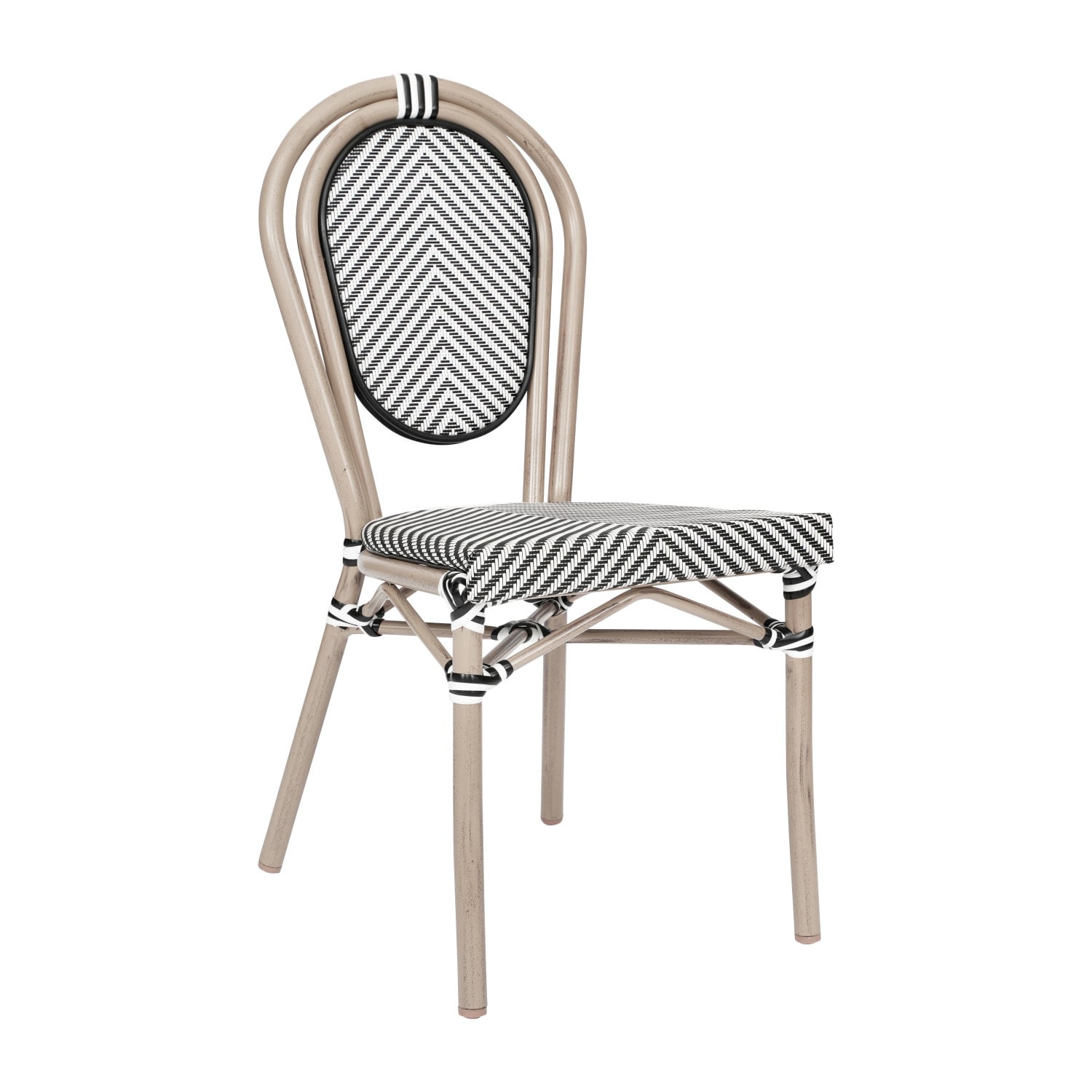 Flash Furniture Marseille Indoor/Outdoor Commercial Thonet Bistro Stacking Chair, Black & White/Light Natural Frame - SDA6422STXTBWLN
