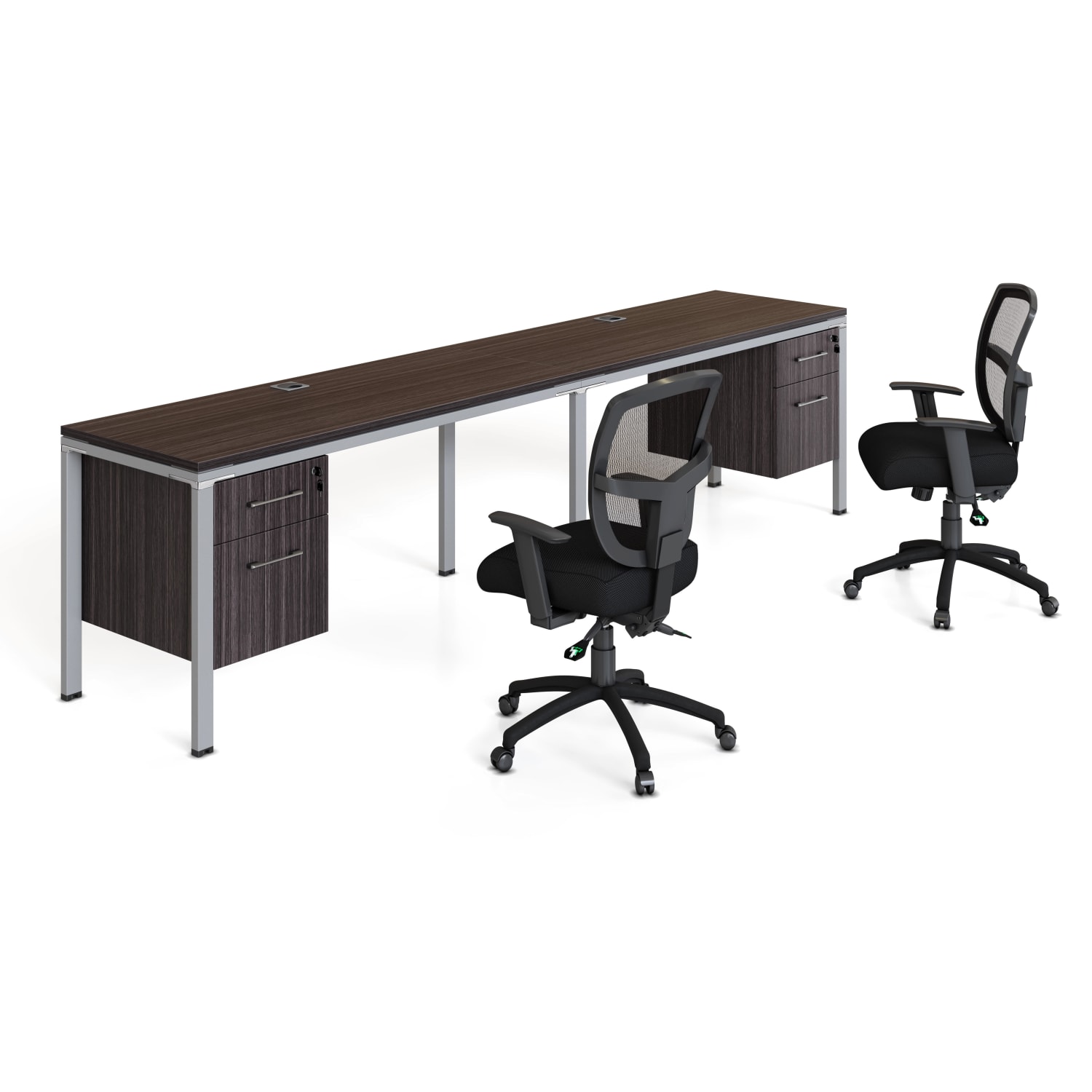 Boss Office Products Simple System Double Desk, Side By Side With 2 Pedestals, 29-1/2inH x 132inW x 30inD, Driftwood