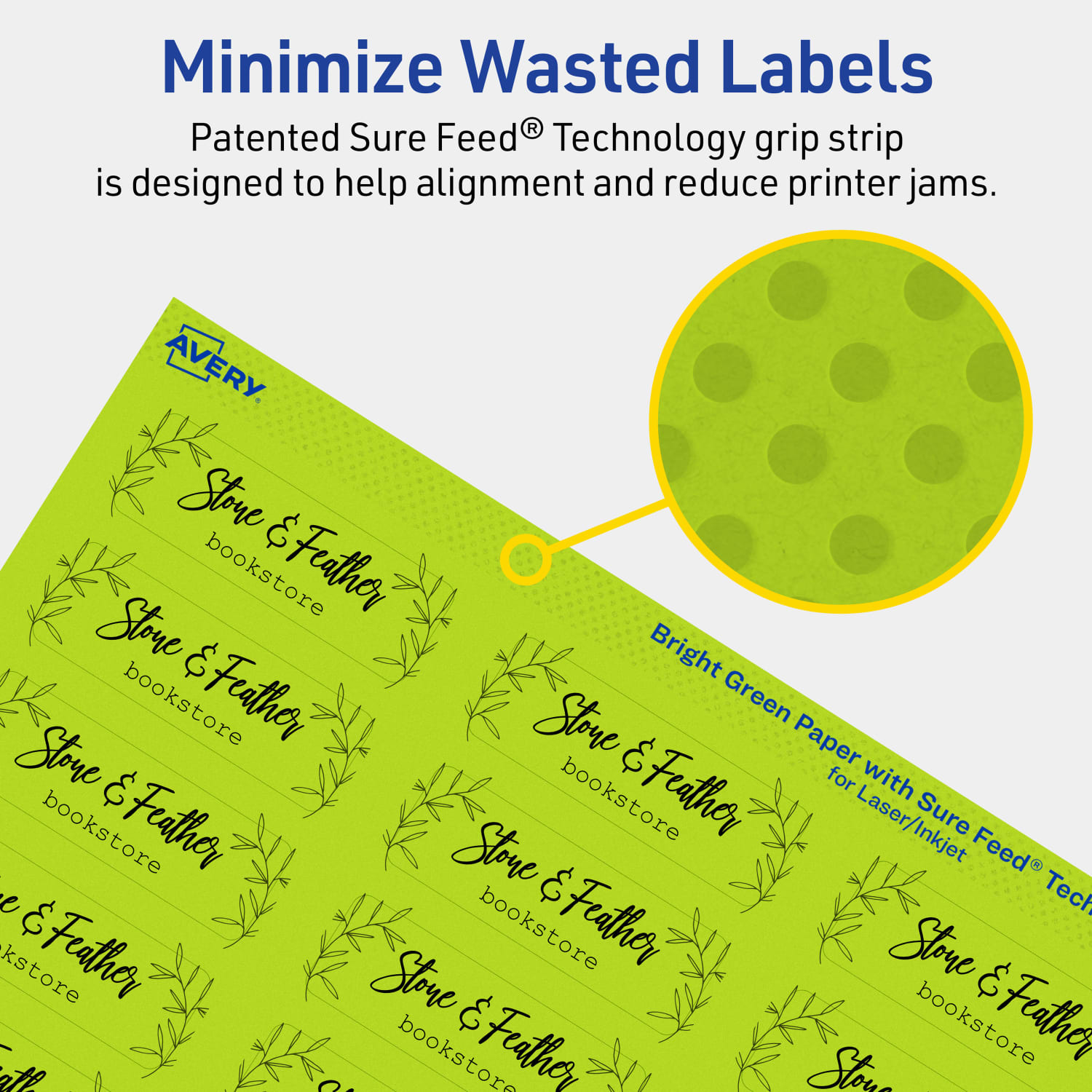 Avery Print-To-The-Edge Labels With Sure Feed Technology And Easy Peel, 94216-BGP80, Rectangle, 3/4in x 2-1/4in, Matte Bright Green, Pack of 2400 - Image 5