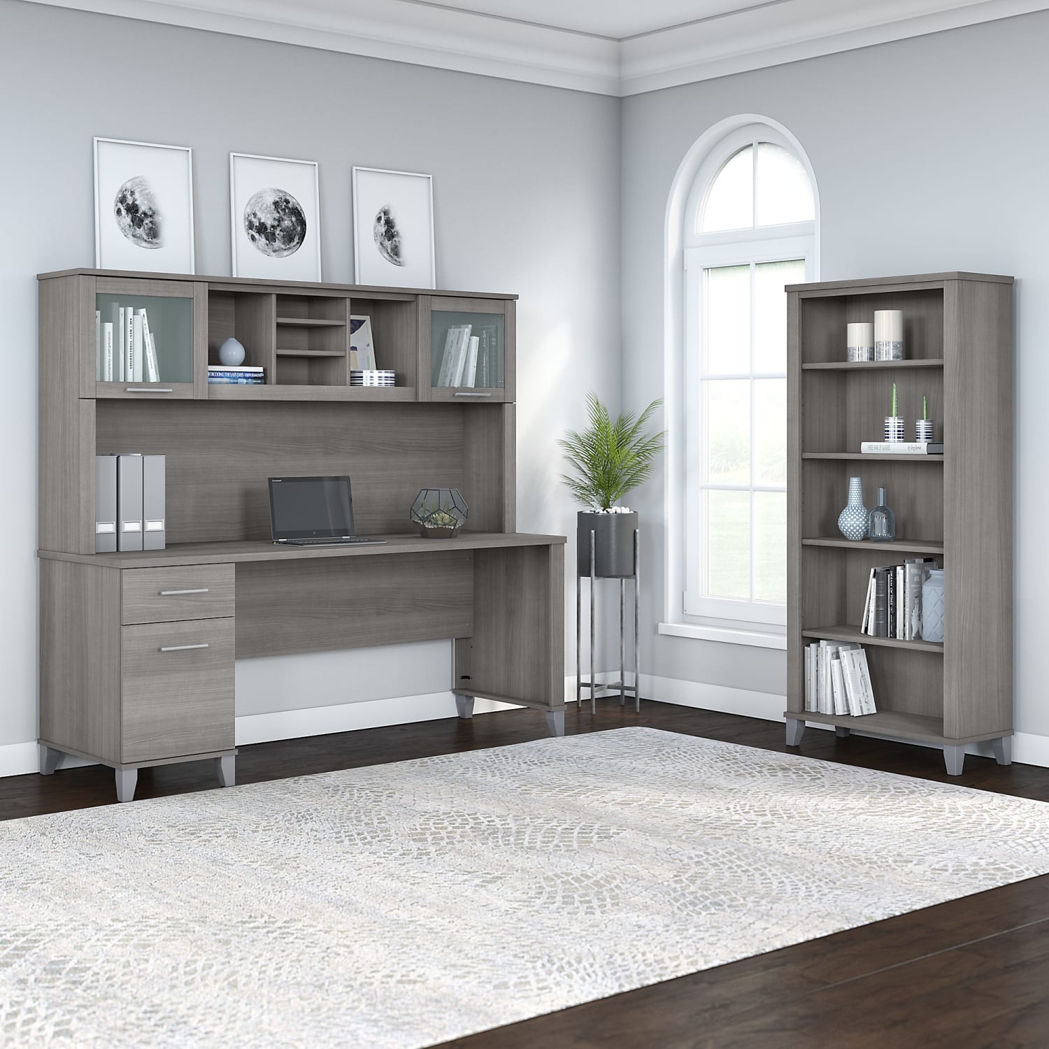 Bush Business Furniture Somerset 72inW Office Computer Desk With Hutch And 5-Shelf Bookcase, Platinum Gray, Standard Delivery - Image 3