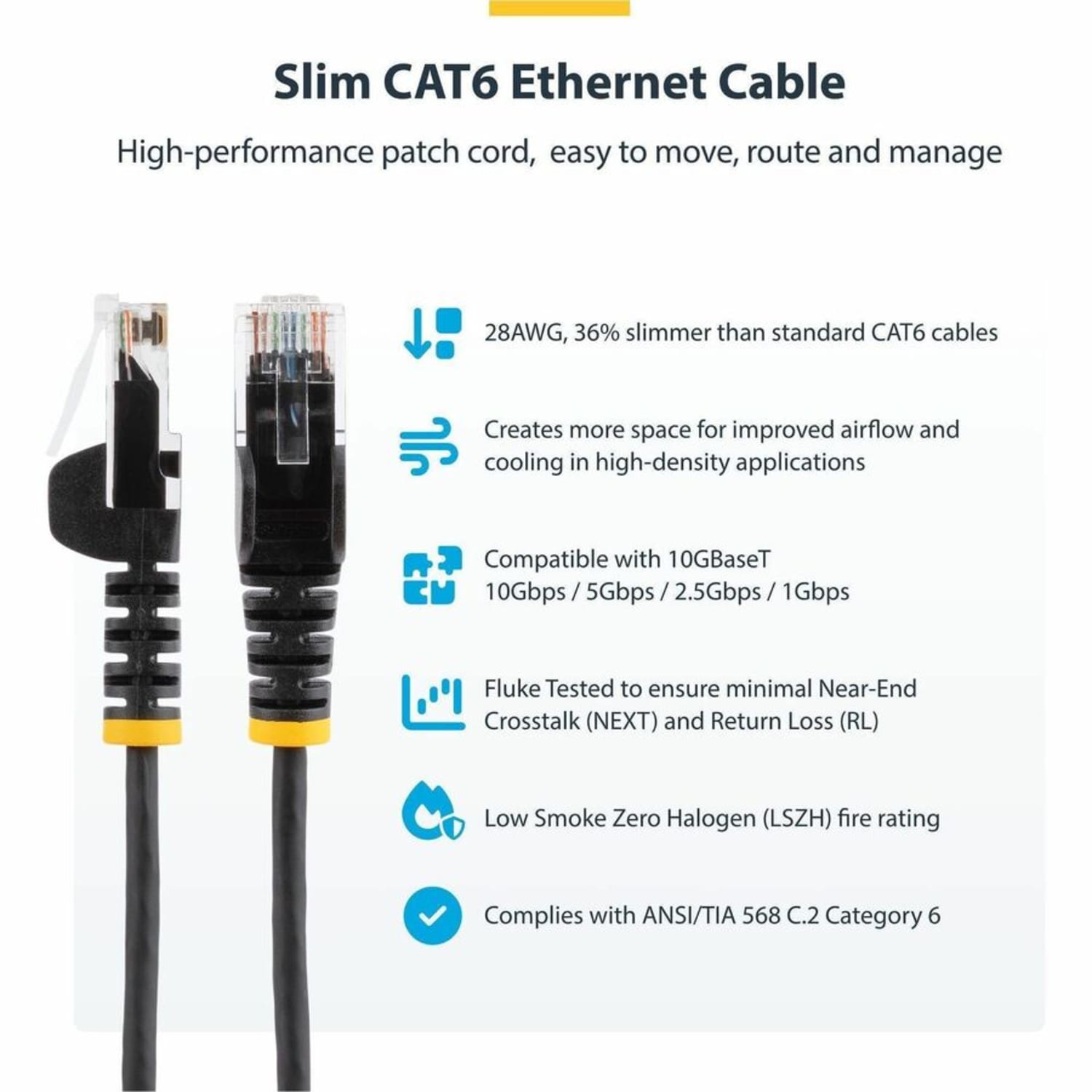 StarTech.com 10 ft CAT6 Cable - Slim CAT6 Patch Cord - Gray Snagless RJ45 Connectors - Gigabit Ethernet Cable - 28 AWG - LSZH (N6PAT10GRS) - Image 3