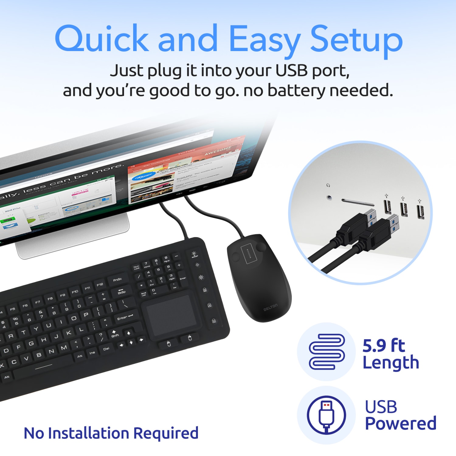 Delton M70/M41 Wired Keyboard with Mouse Combo, Black, Total Qty 1 - Image 6