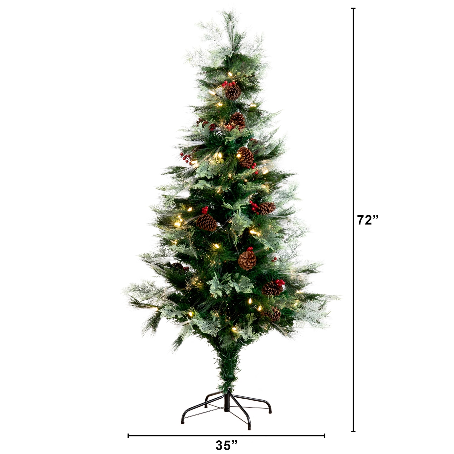 Nearly Natural Pine 72inH Artificial Fiber Optic Christmas Tree With Pinecones, Berries And LED Lights, 72inH x 35inW x 35inD, Green - Image 3
