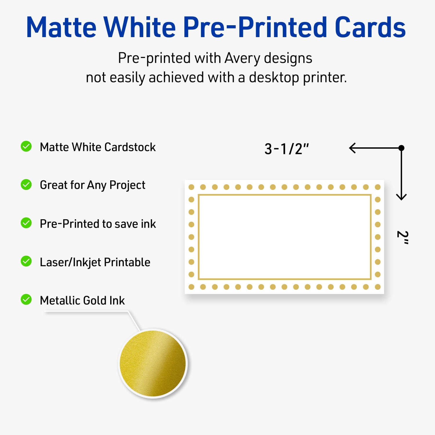 Avery Printable Cards With Sure Feed Technology, 2in x 3-1/2in, Matte White With Preprinted Gold Dot Border, Pack Of 80 - Image 4