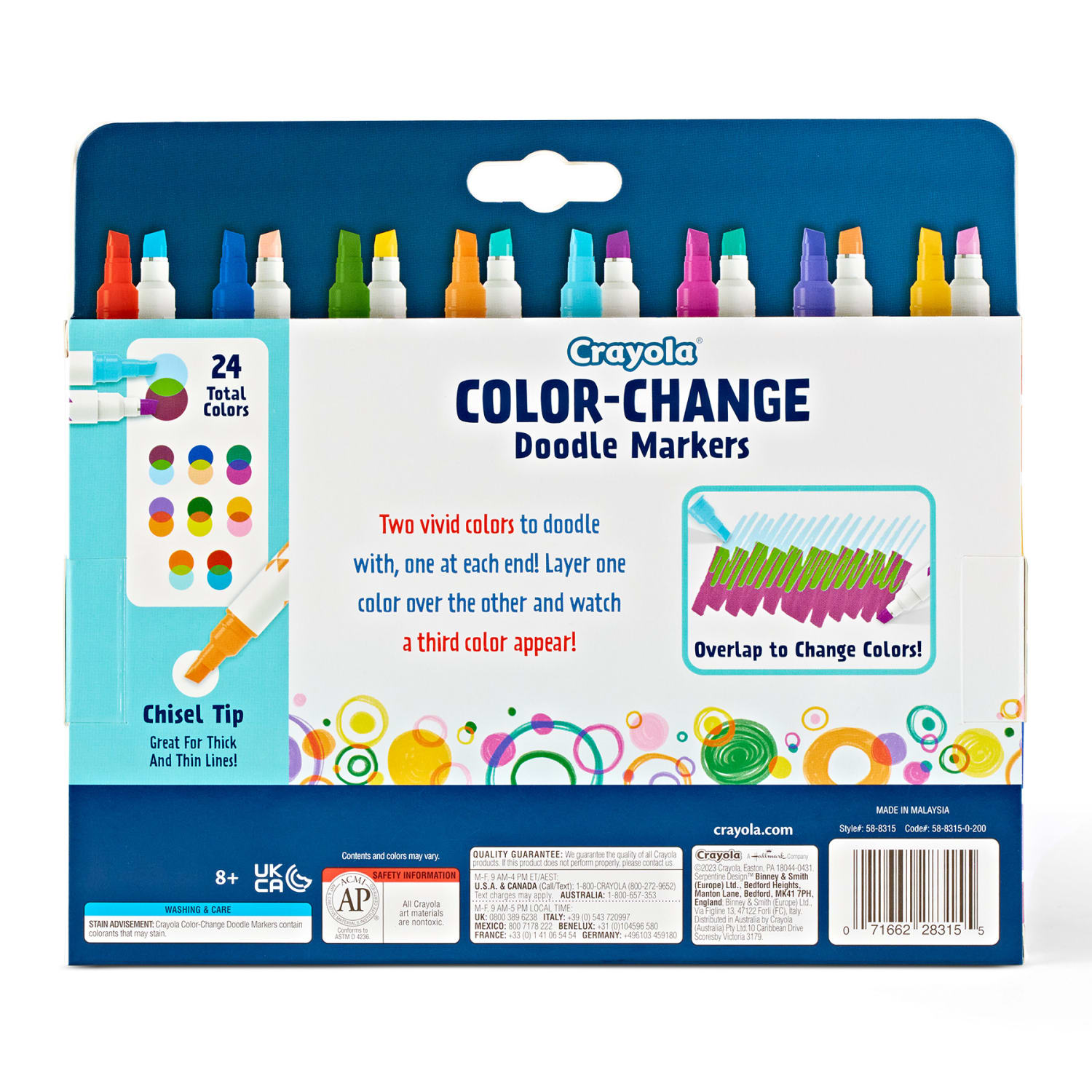 Crayola Doodle & Draw Doodle Markers, Chisel Point, Color Change, 8 Markers Per Pack, Set Of 2 Packs - Image 4