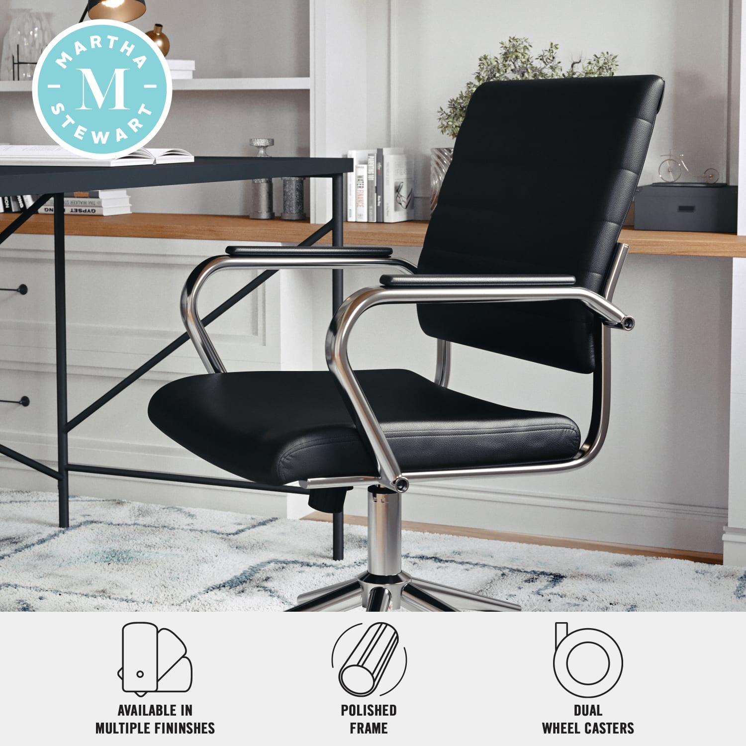 Martha Stewart Piper Faux Leather Upholstered MidBack Executive Office Chair BlackPolished Nickel PopularChairscom Martha Stewart Piper Faux Leather Upholstered Mid Back Executive Office Chair BlackPolished Nickel PopularChairscom
