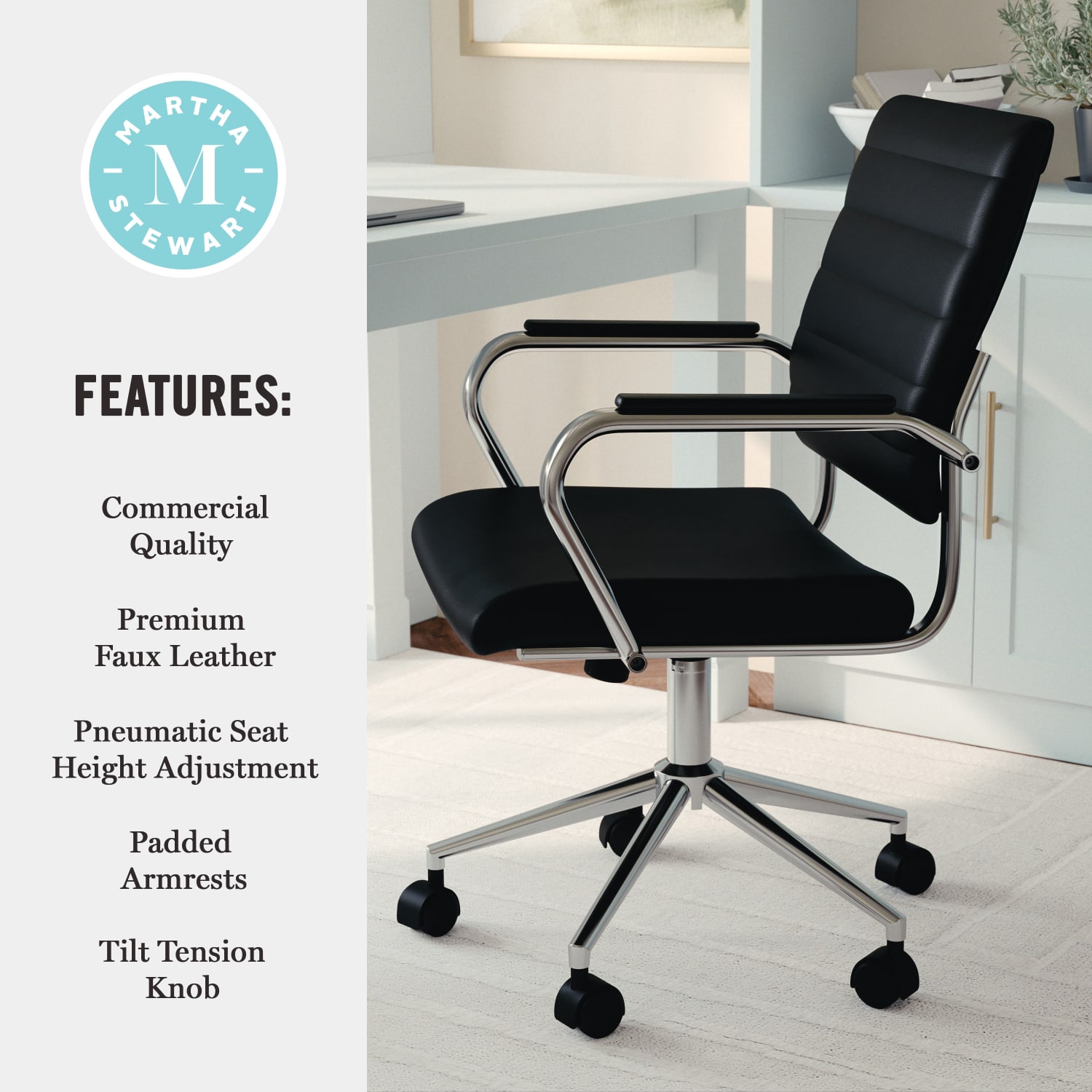 Martha Stewart Piper Faux Leather Upholstered MidBack Executive Office Chair BlackPolished Nickel PopularChairscom Martha Stewart Piper Faux Leather Upholstered Mid Back Executive Office Chair BlackPolished Nickel PopularChairscom