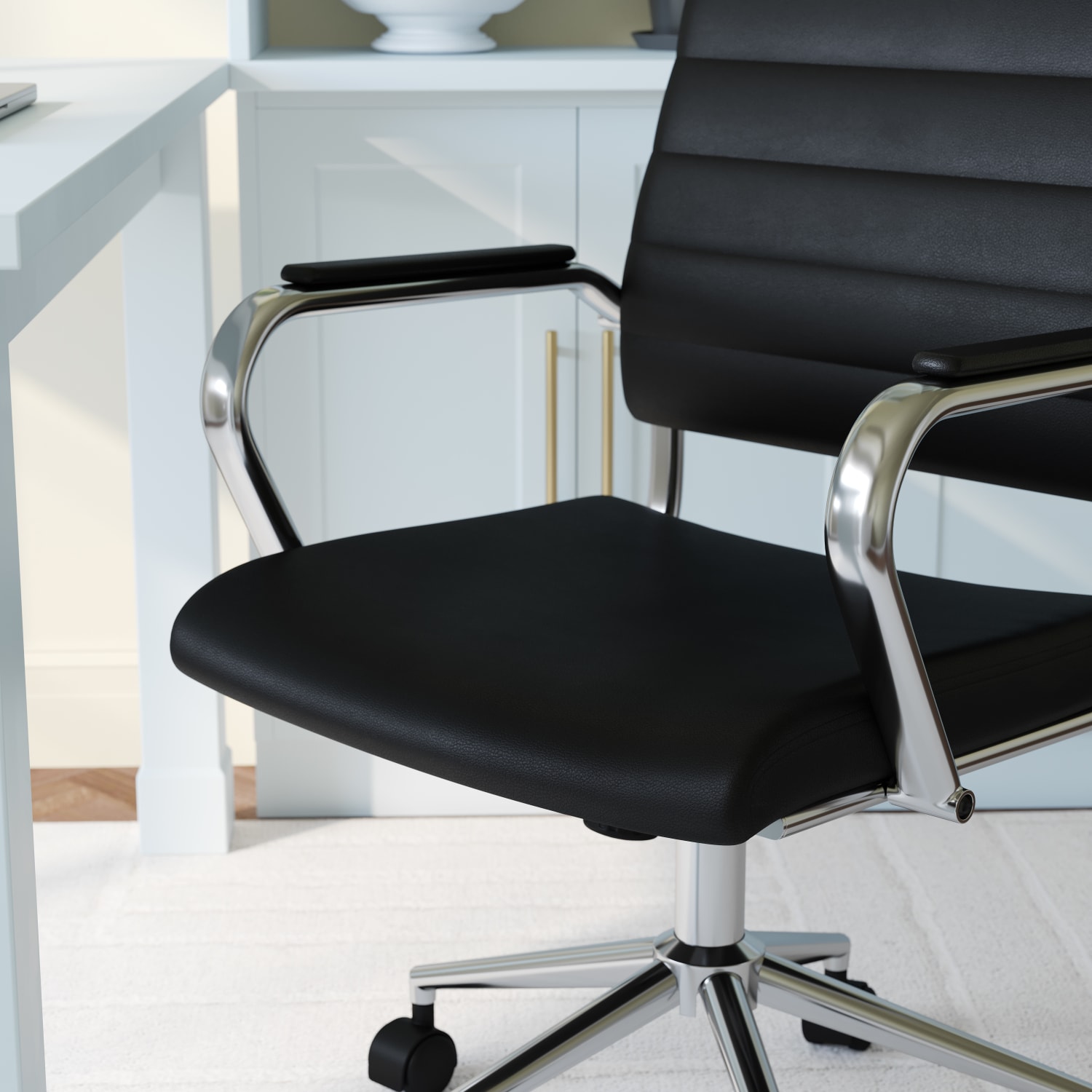 Martha Stewart Piper Faux Leather Upholstered MidBack Executive Office Chair BlackPolished Nickel PopularChairscom Martha Stewart Piper Faux Leather Upholstered Mid Back Executive Office Chair BlackPolished Nickel PopularChairscom