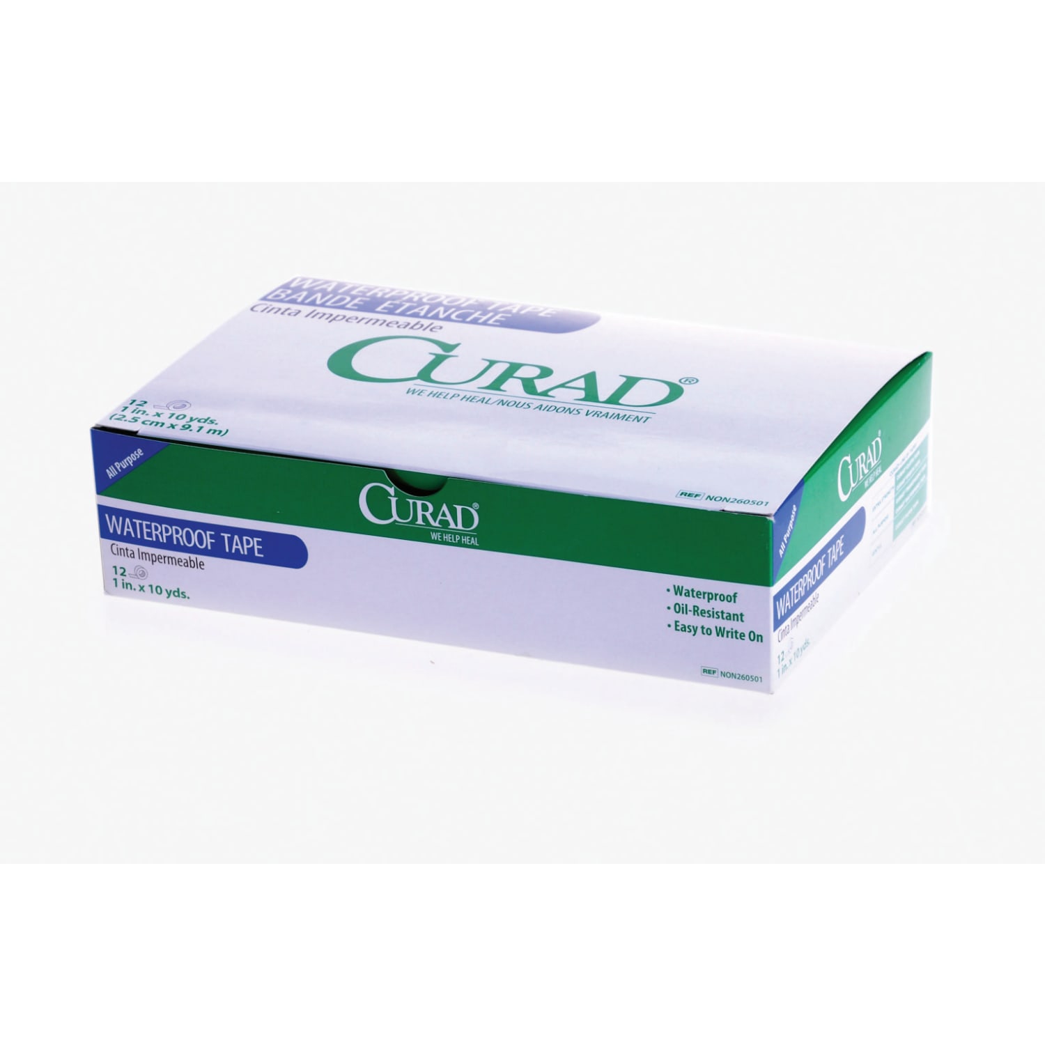 CURAD Waterproof Adhesive Tape, 1in x 10 Yd., White, Box Of 12