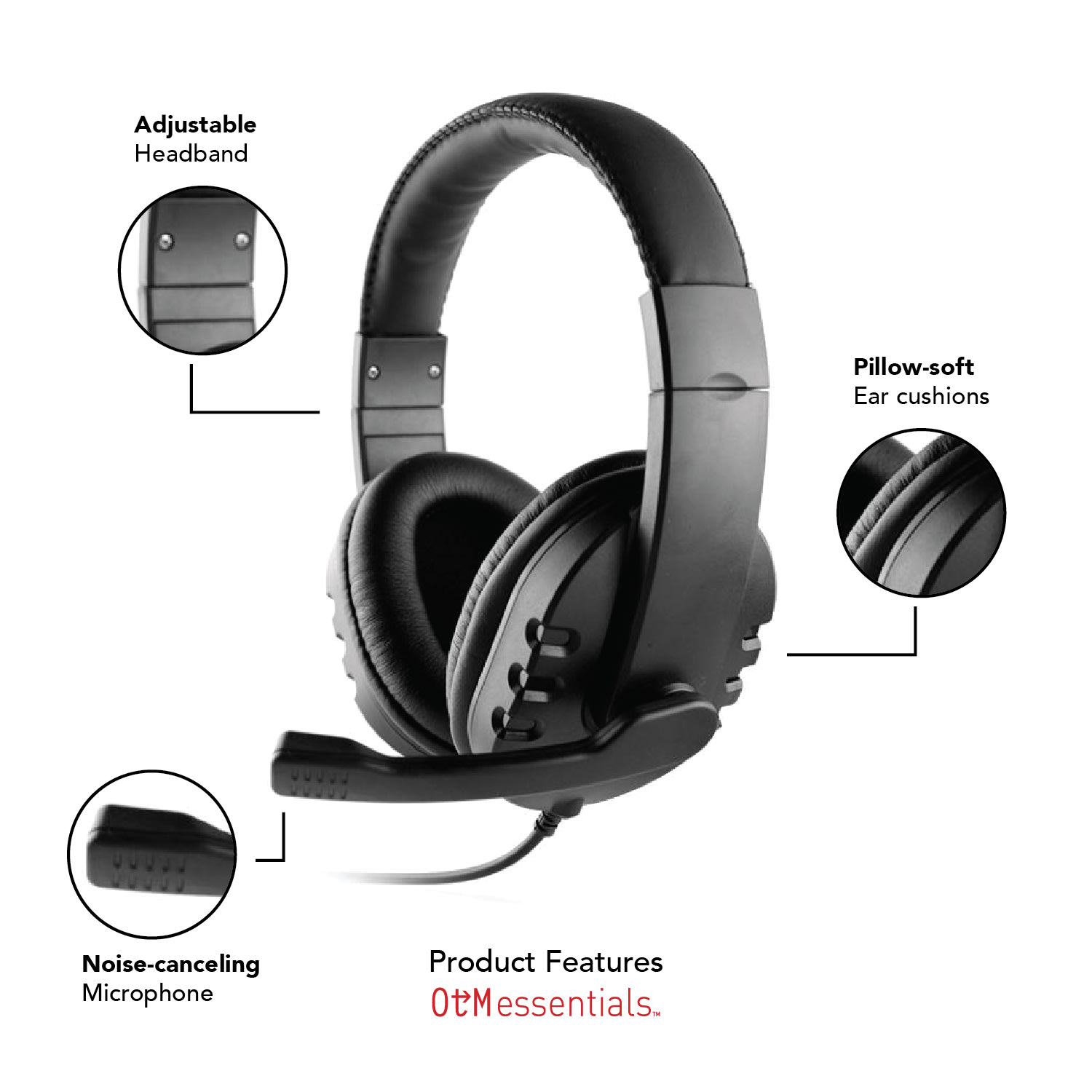 OTM Essentials Pro Tereo USB Headset, Black - Image 3