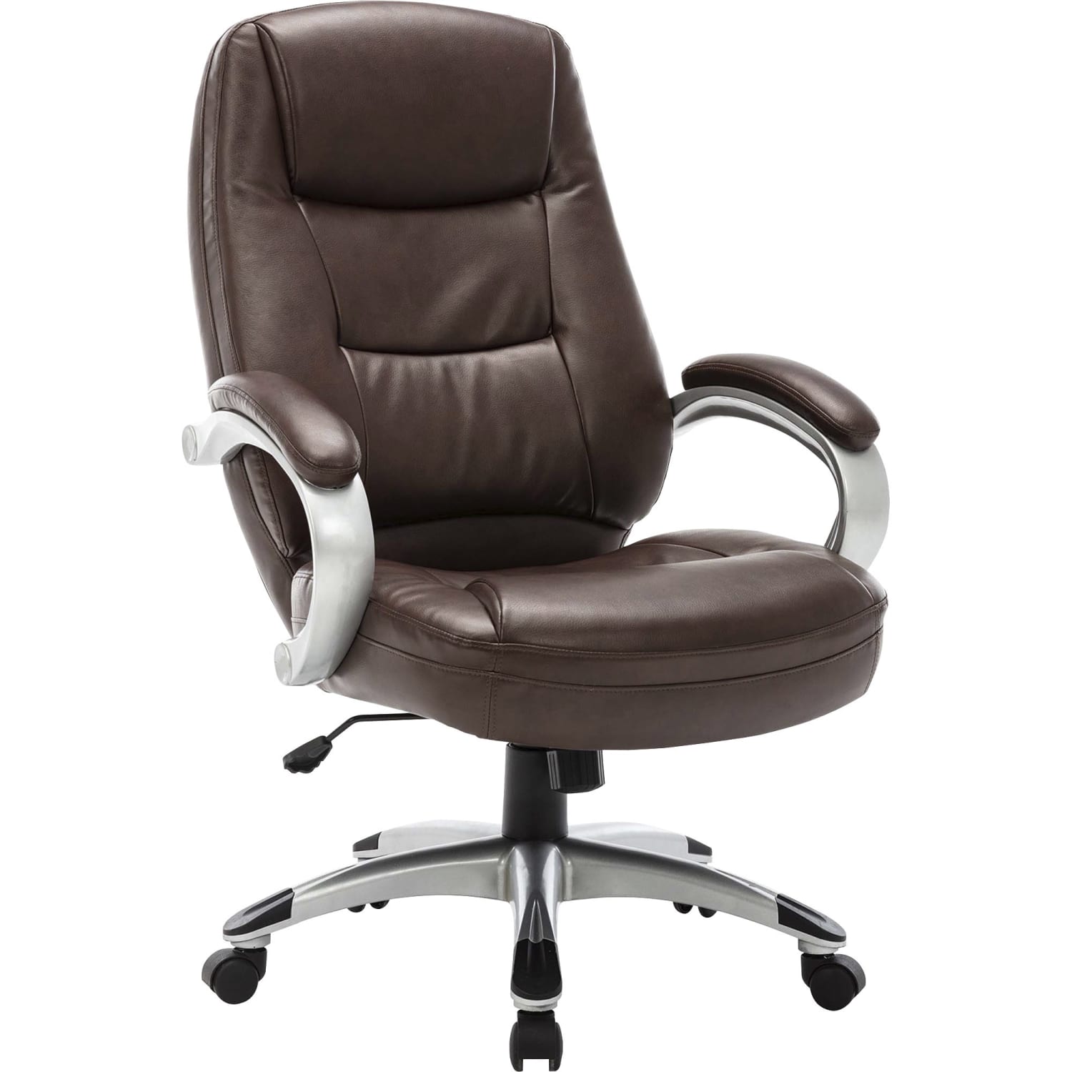 Lorell Westlake Ergonomic Bonded Leather High-Back Chair, Saddle/Champagne - Image 3
