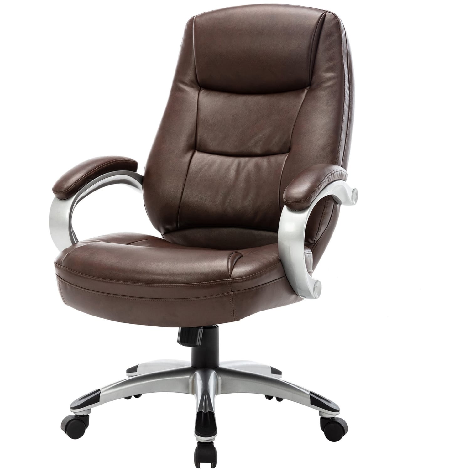 Lorell Westlake Ergonomic Bonded Leather High-Back Chair, Saddle/Champagne - Image 6