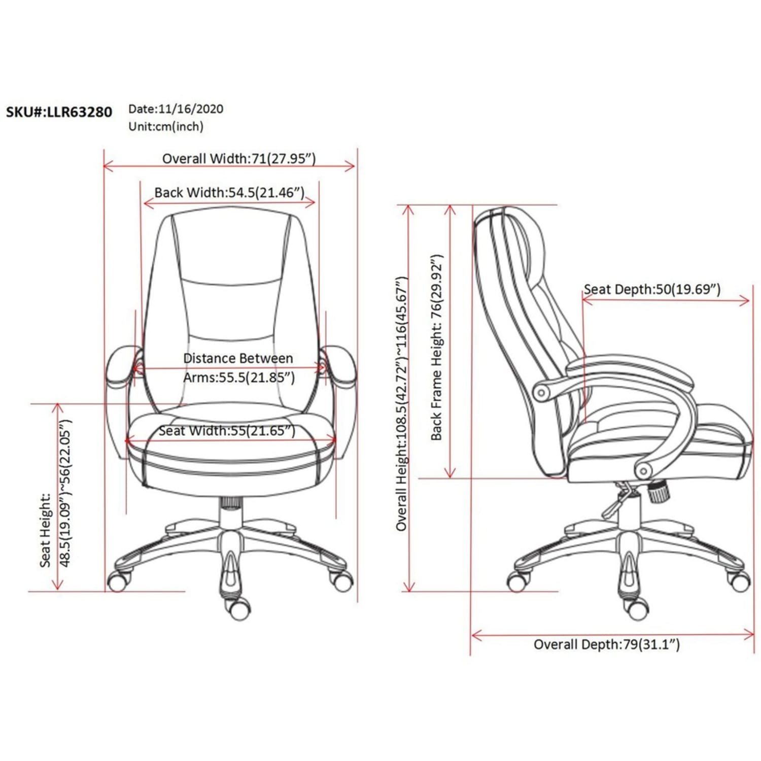 Lorell Westlake Ergonomic Bonded Leather High-Back Chair, Saddle/Champagne - Image 10