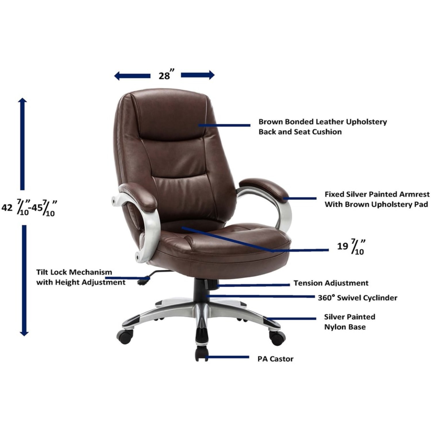 Lorell Westlake Ergonomic Bonded Leather High-Back Chair, Saddle/Champagne - Image 12