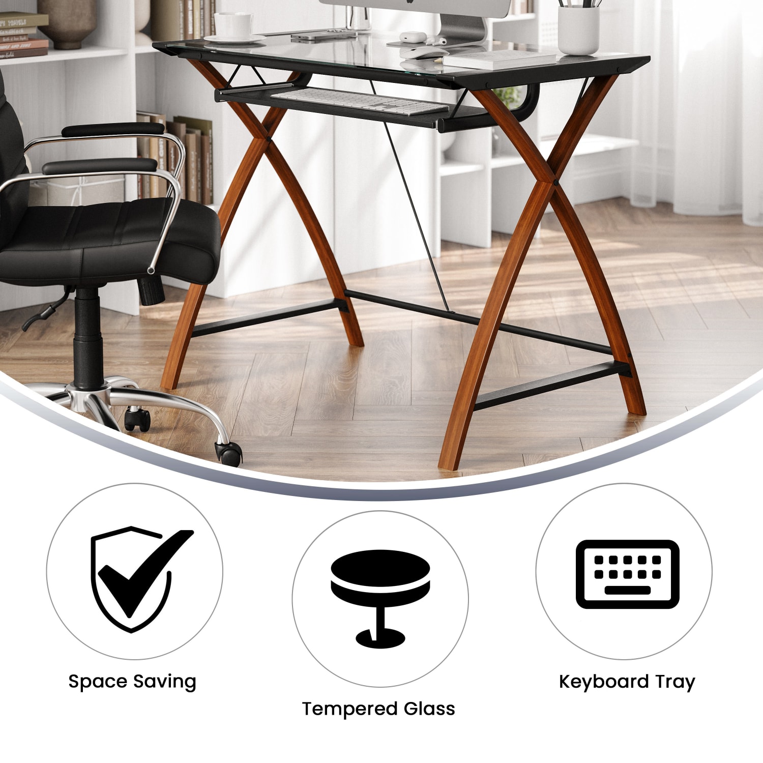 Flash Furniture 36inW Glass Computer Desk With Crisscross Frame, Black, Cherry/Clear - Image 5