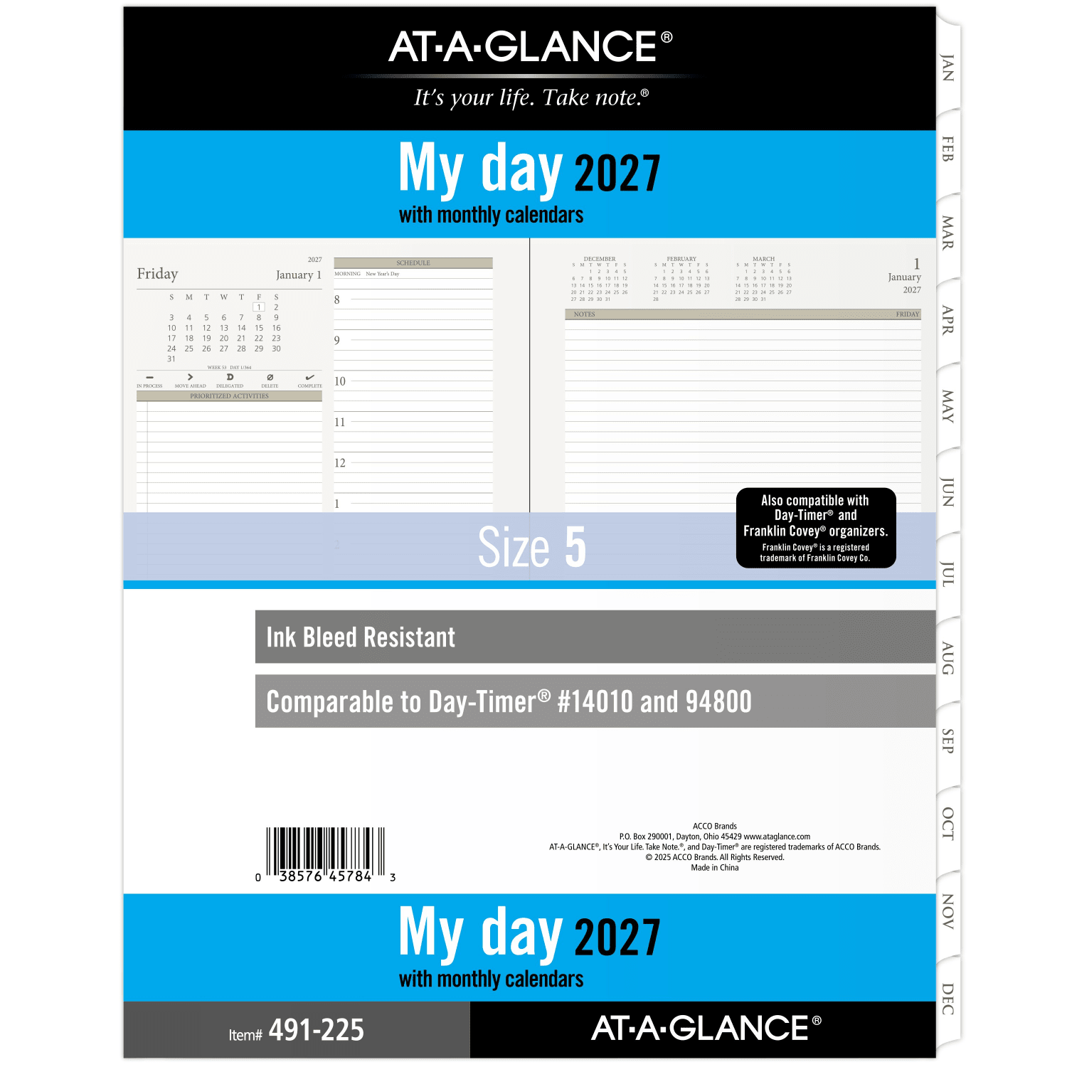 AT-A-GLANCE 2027 Daily Planner Two Pages Per Day Refill, Loose-Leaf, Folio Size, 8 1/2in x 11in