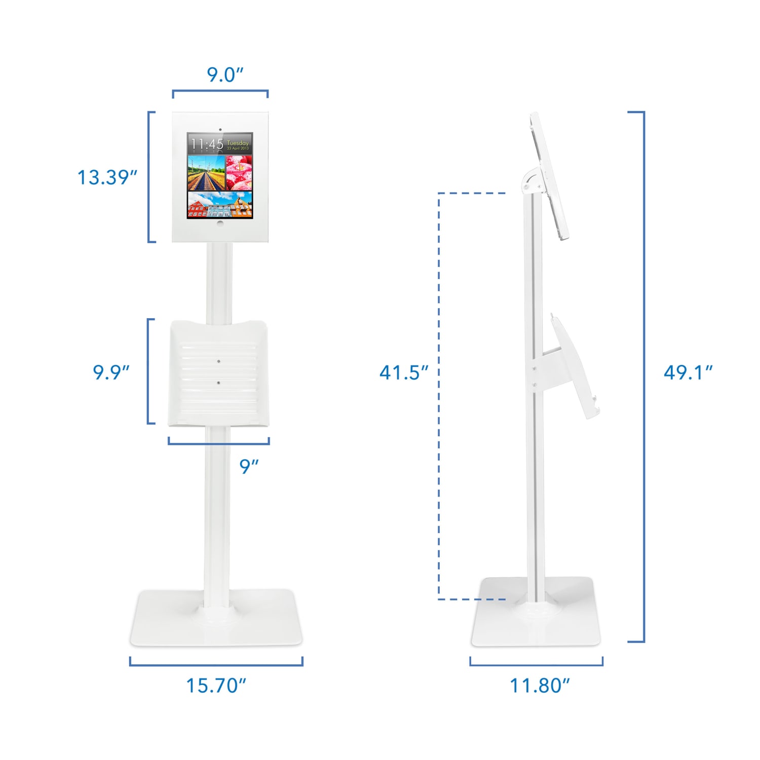 Mount-It! Anti-Theft Tablet Kiosk with Document Holder for iPad/iPad Air/iPad Pro, 4-1/4inH x 13inW x 44-1/2inD, White - Image 4