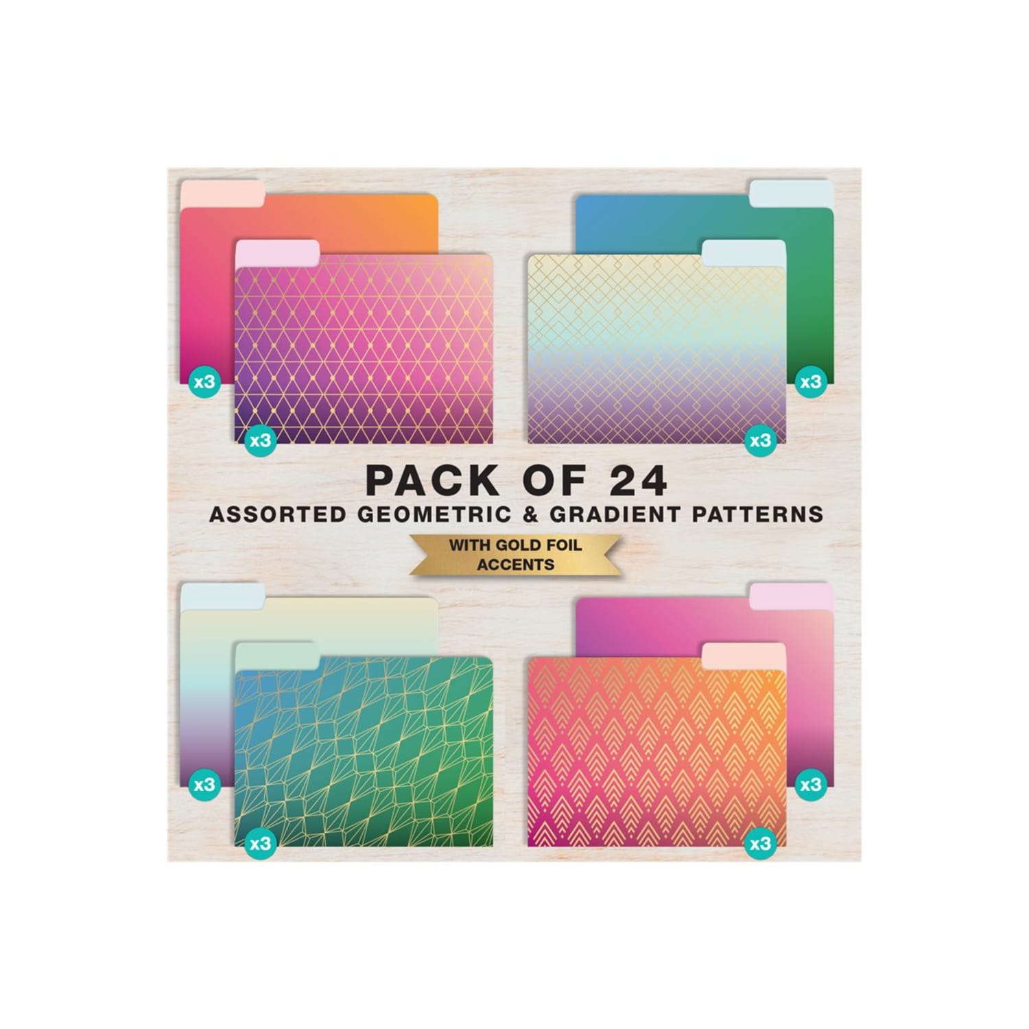 Global Deluxe Designer Printed File Folders, 1/3 Cut, Letter Size, Geometric Foil, Pack Of 24 Folders - Image 6