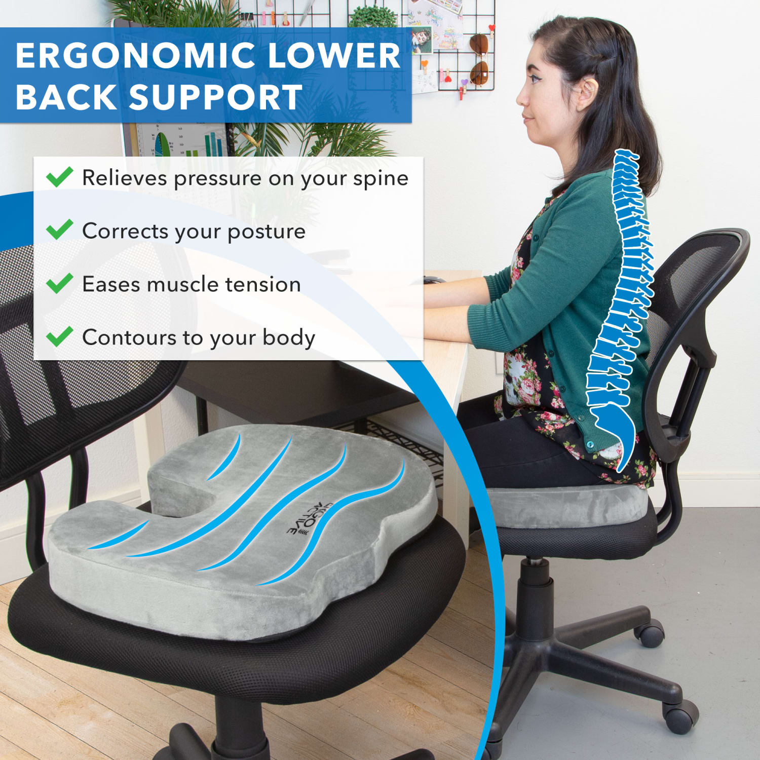 Mount It ErgoActive Memory Foam Seat Cushion Foam 13 1316inH x 17 34inW x 3inD Gray PopularChairscom