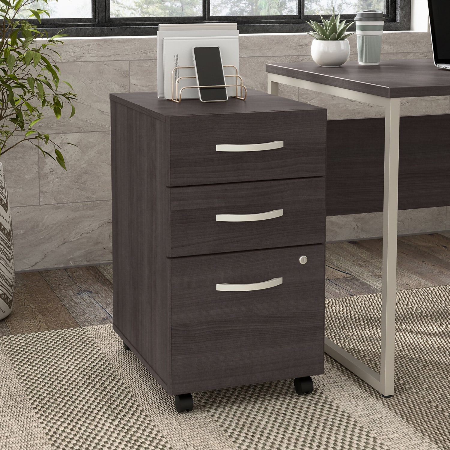 Bush Business Furniture Hybrid 28inD Vertical 3-Drawer Mobile File Cabinet, Storm Gray, Delivery - Image 3