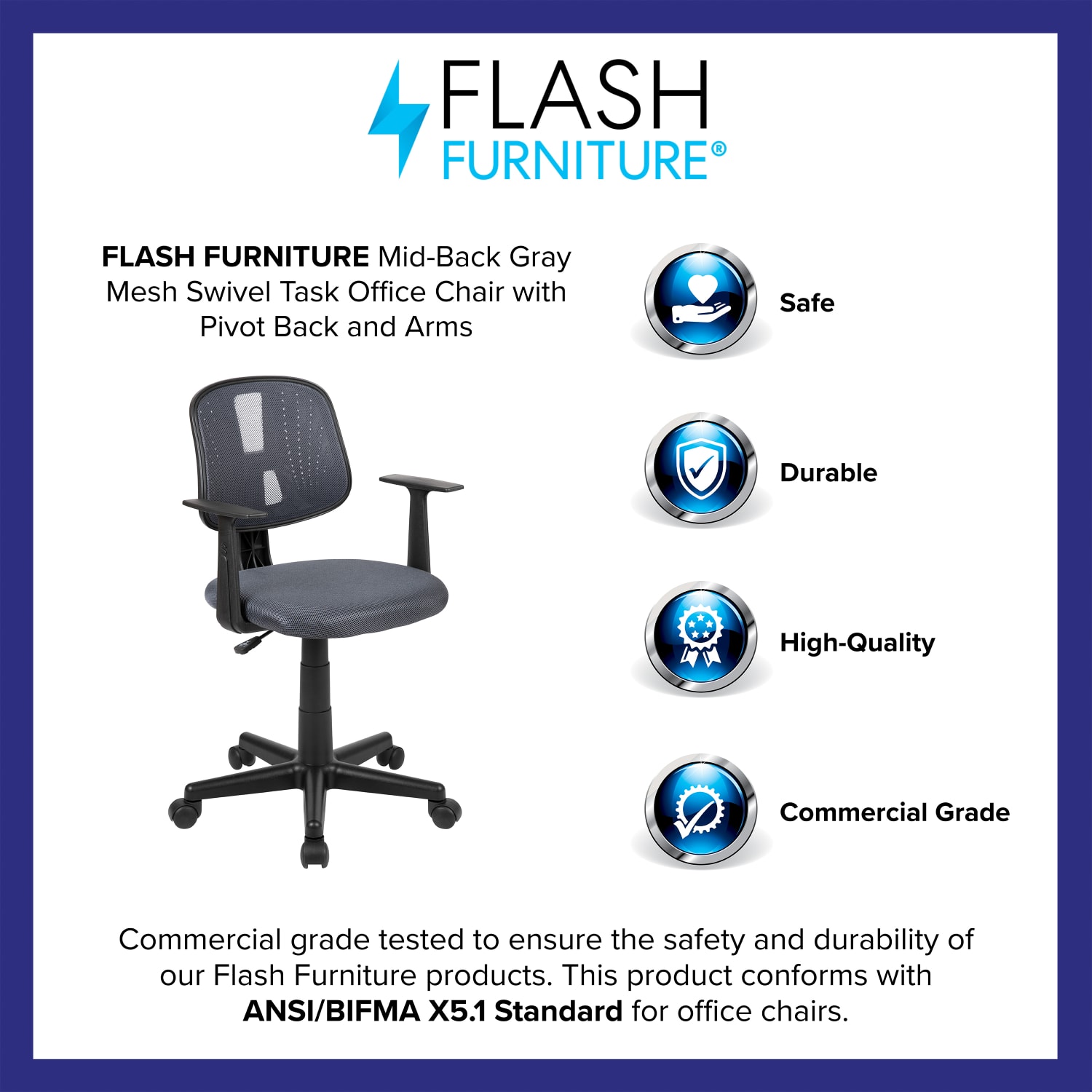 Flash Furniture Flash Fundamentals Mesh Low/Mid-Back Task Chair, Gray - Image 5
