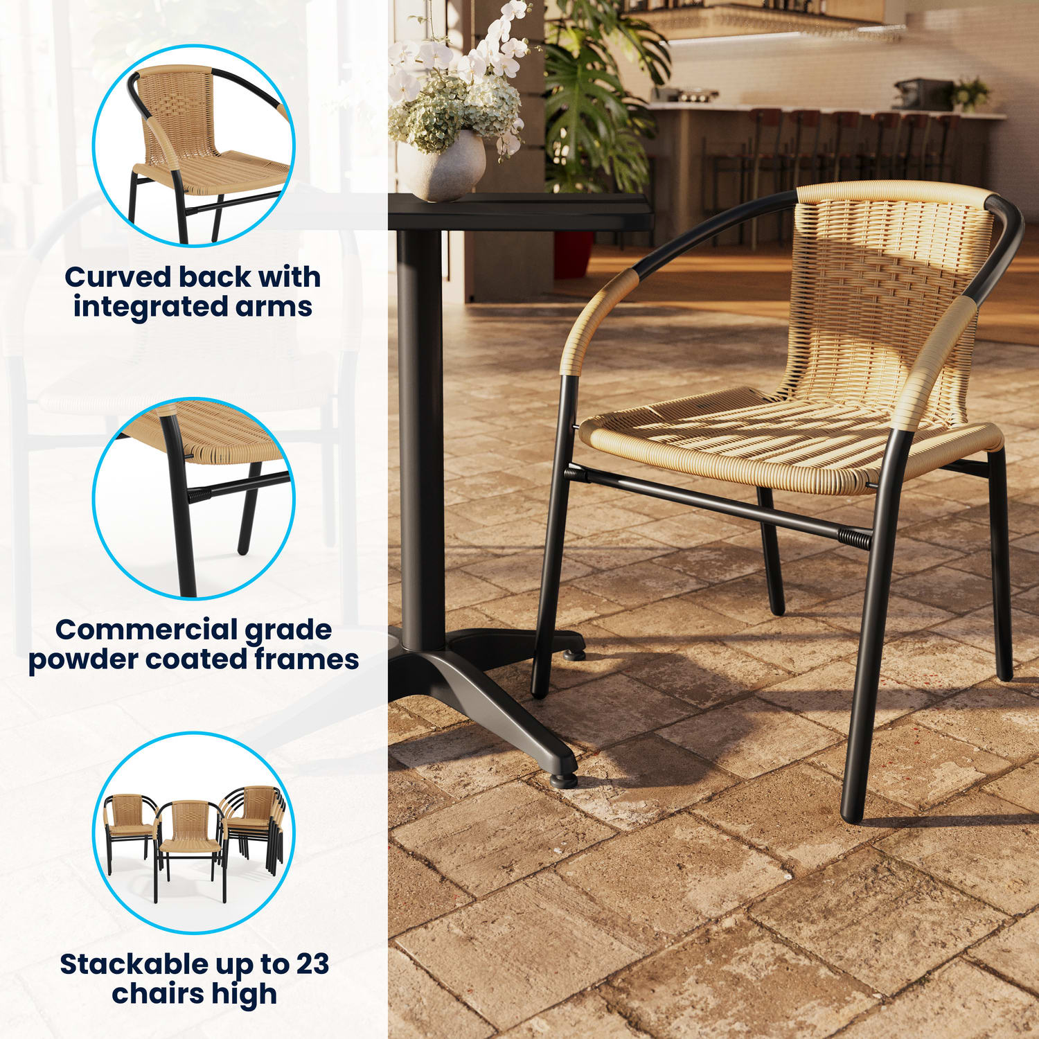 Flash Furniture Rattan IndoorOutdoor Restaurant Stack Chairs BeigeBlack Set Of 4 Chairs PopularChairscom Flash Furniture Rattan IndoorOutdoor Restaurant Stack Chairs BeigeBlack Set Of 4 Chairs PopularChairscom