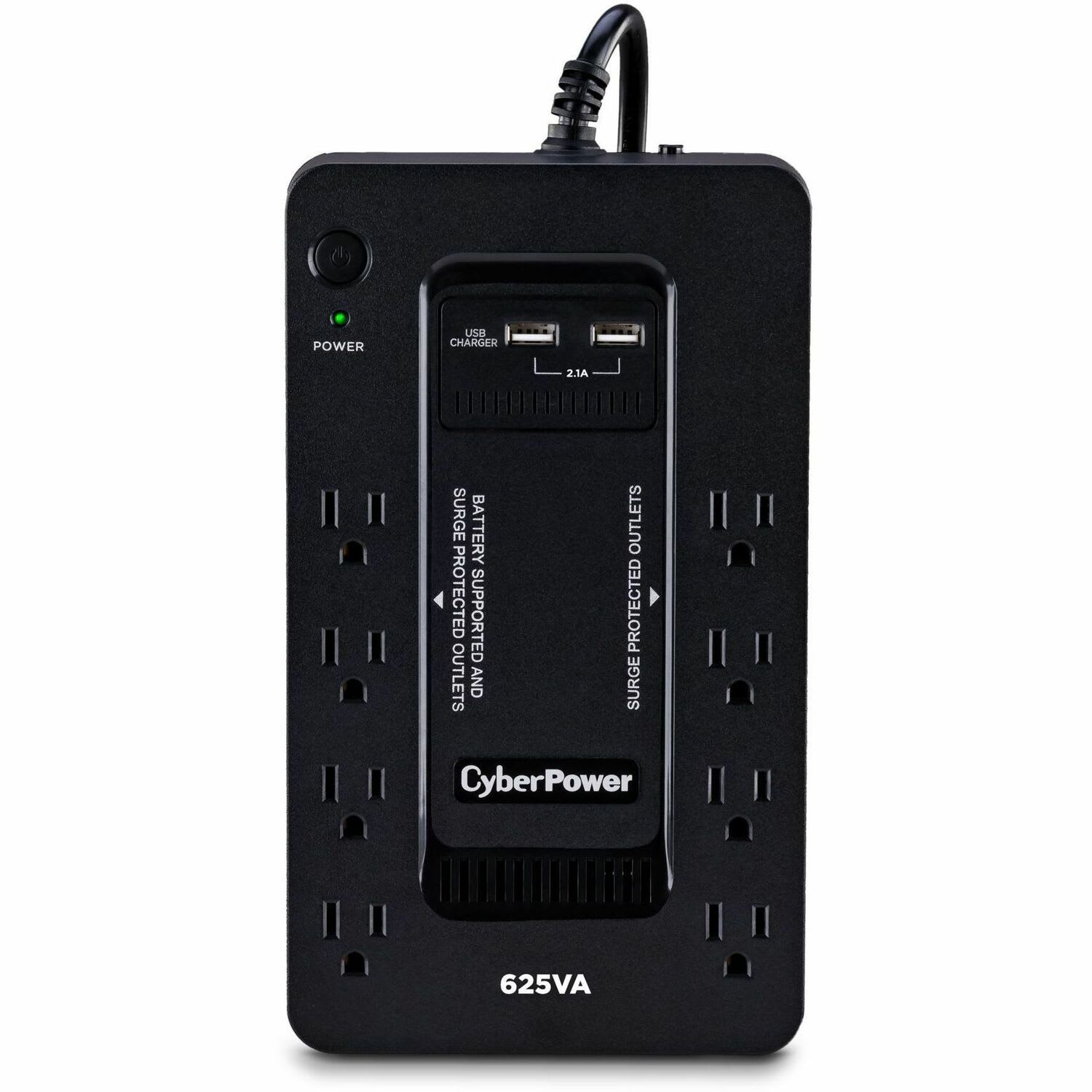 CyberPower ST625U Standby UPS Systems - 625VA/360W, 120 VAC, NEMA 5-15P, Compact, 8 Outlets, PowerPanel Personal, $100000 CEG, 3YR Warranty