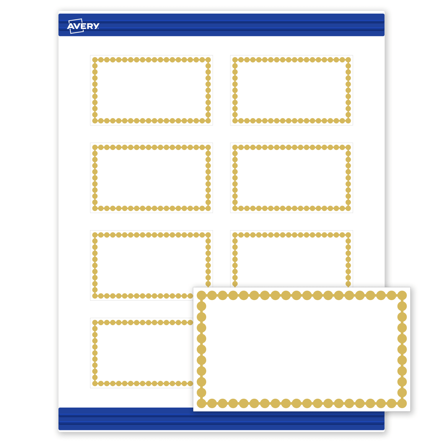 Avery Printable Cards With Sure Feed Technology, 2in x 3-1/2in, Matte White With Preprinted Gold Bead Design, Pack Of 80 - Image 3