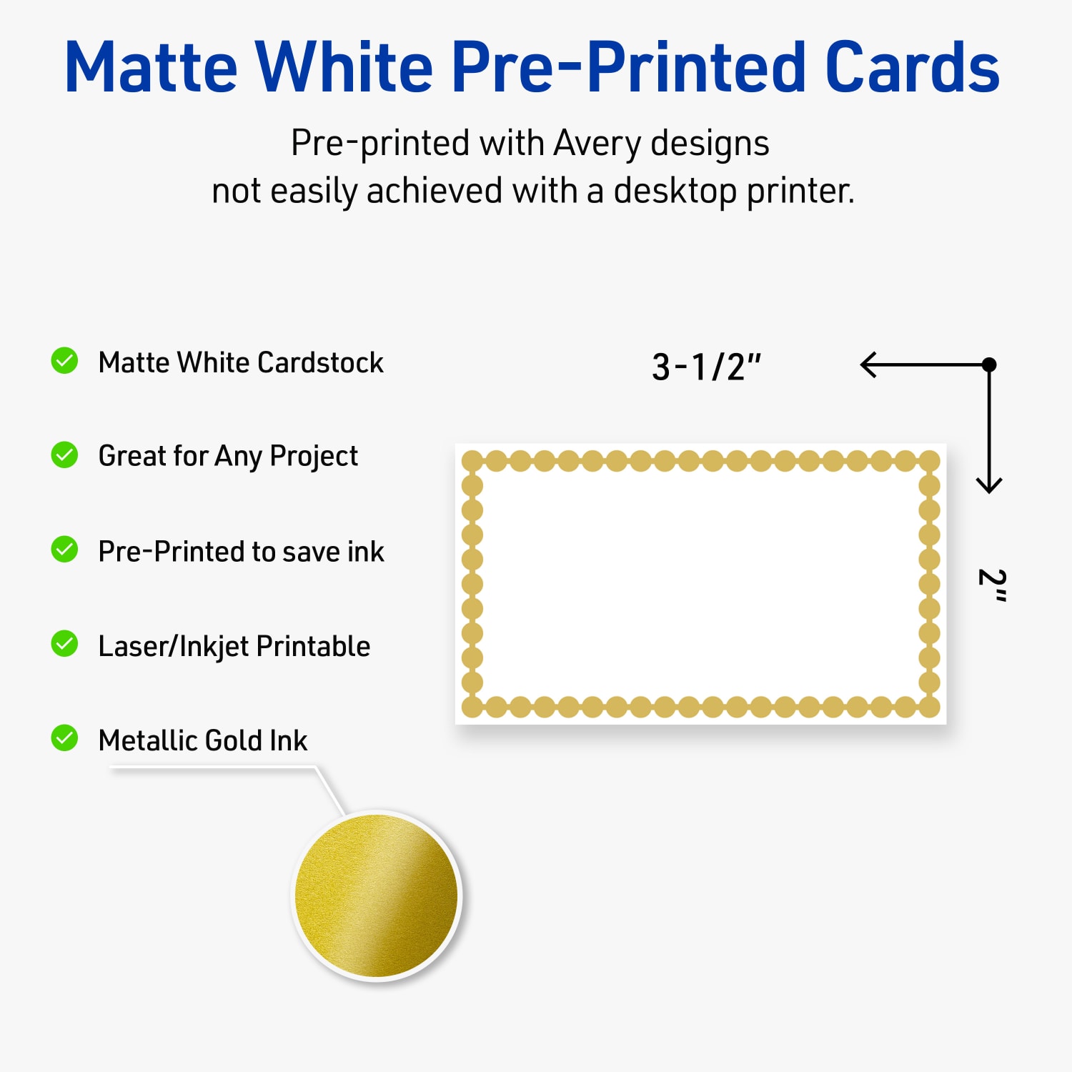 Avery Printable Cards With Sure Feed Technology, 2in x 3-1/2in, Matte White With Preprinted Gold Bead Design, Pack Of 80 - Image 4