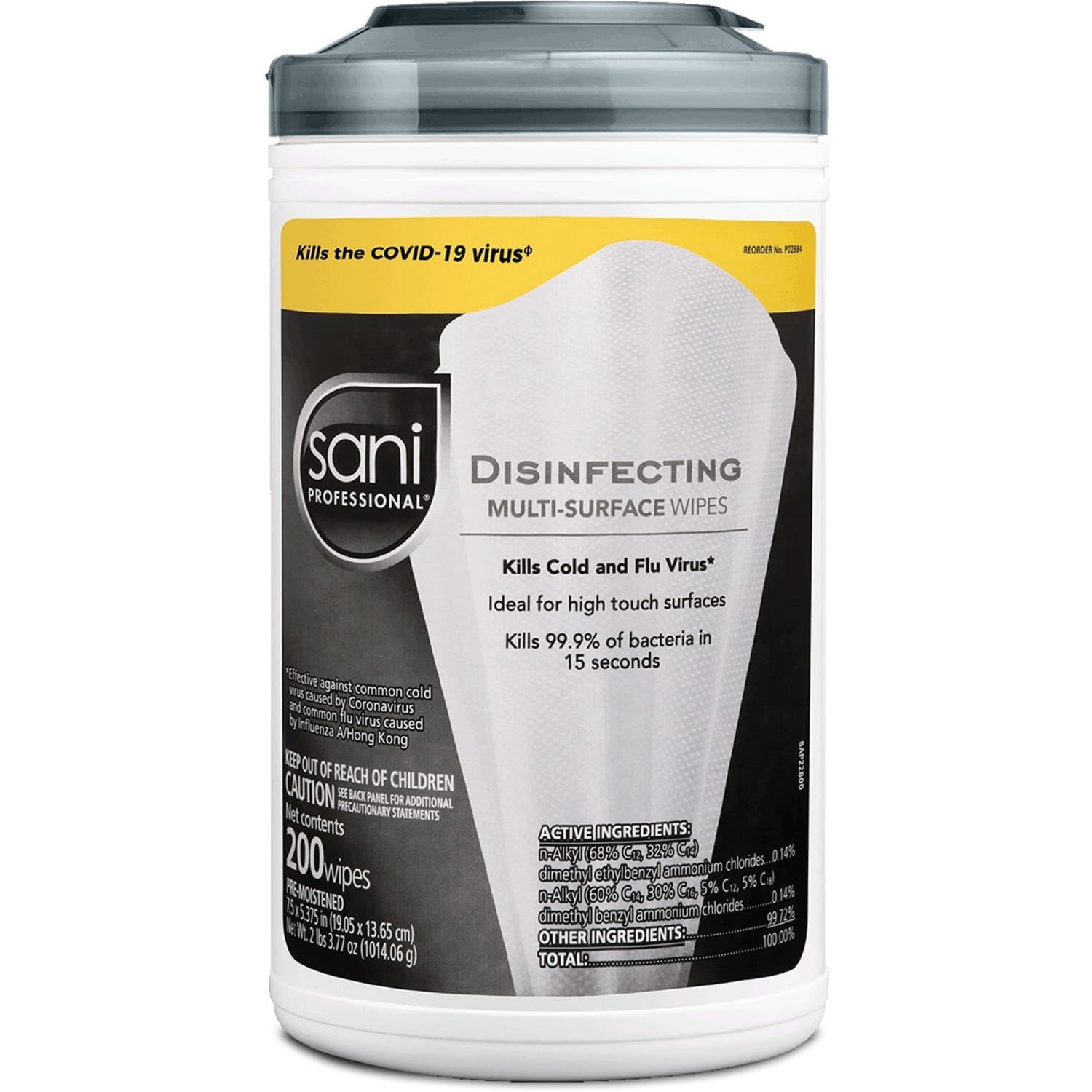 Sani Professional Disinfecting Multi-Surface Wipes, Unscented, 200 Wipes Per Canister, Case Of 6 Canisters - Image 3
