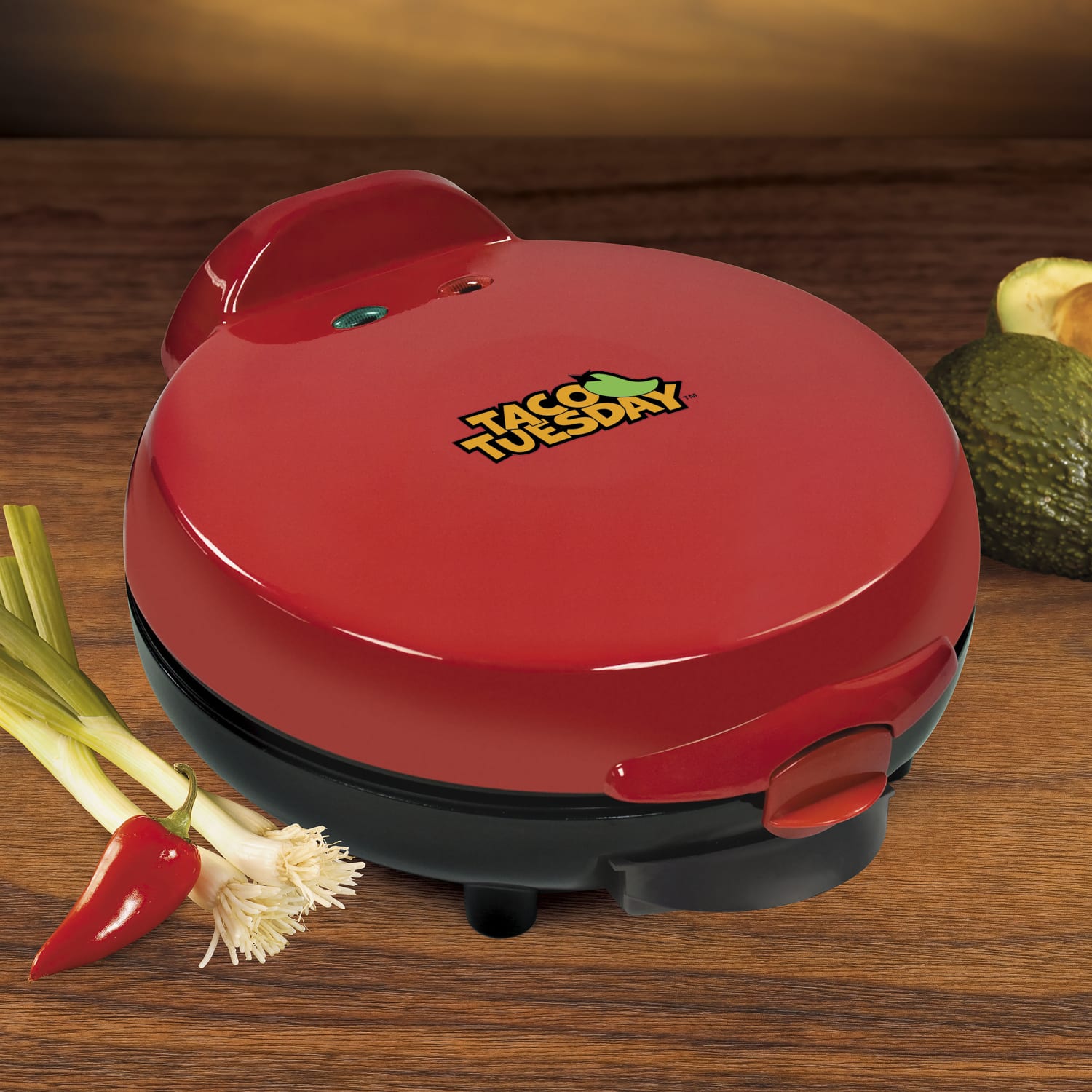 Taco Tuesday 6-Wedge Electric Quesadilla Maker With Extra Stuffing Latch, 5in x 9-1/2in x 11in, Red - Image 3
