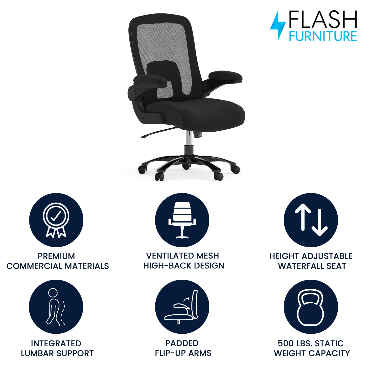 Flash Furniture Hercules Fabric High-Back Big And Tall Ergonomic Office Chair, Black - Image 3