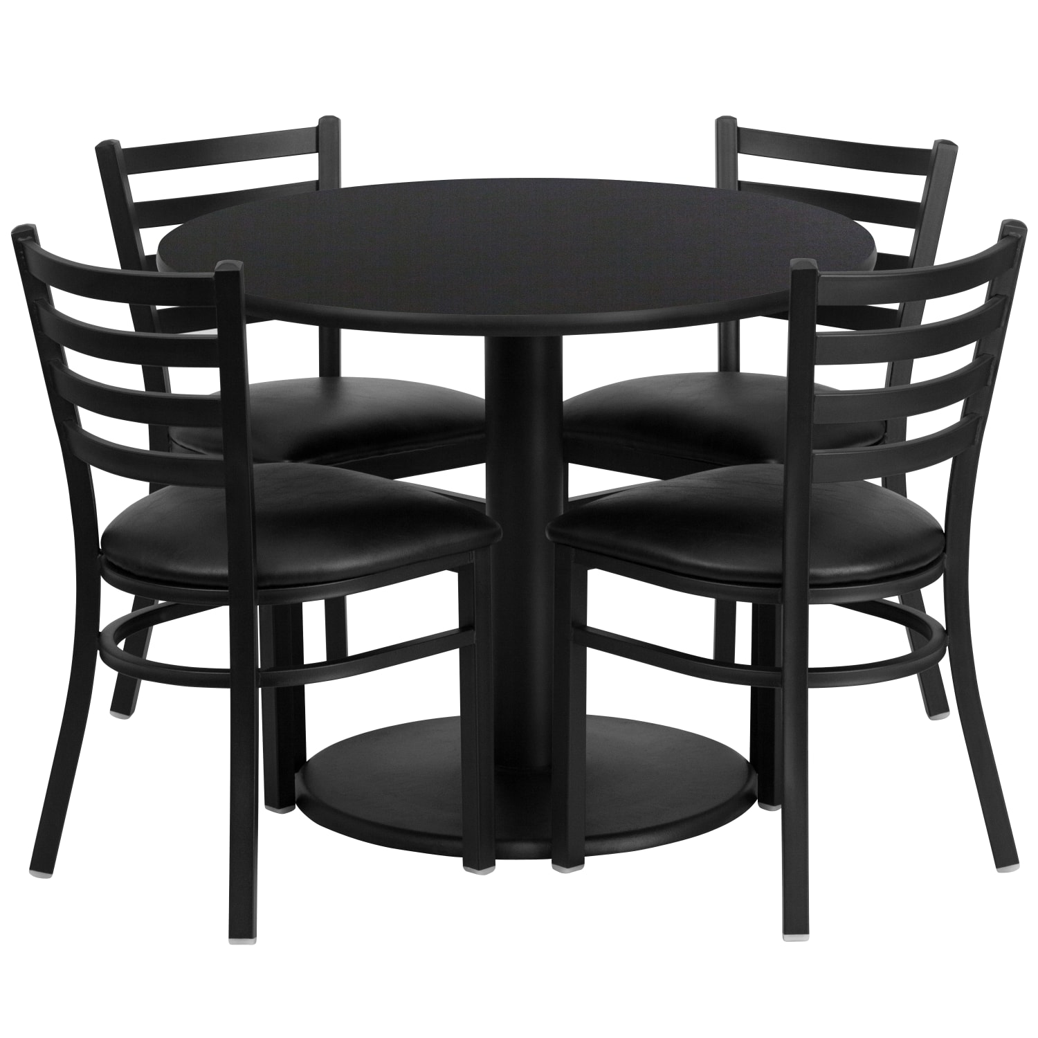 Flash Furniture Round Laminate Table Set With Round Base And 4 Ladder-Back Metal Chairs, 30inH x 36inW x 36inD, Black - Image 3