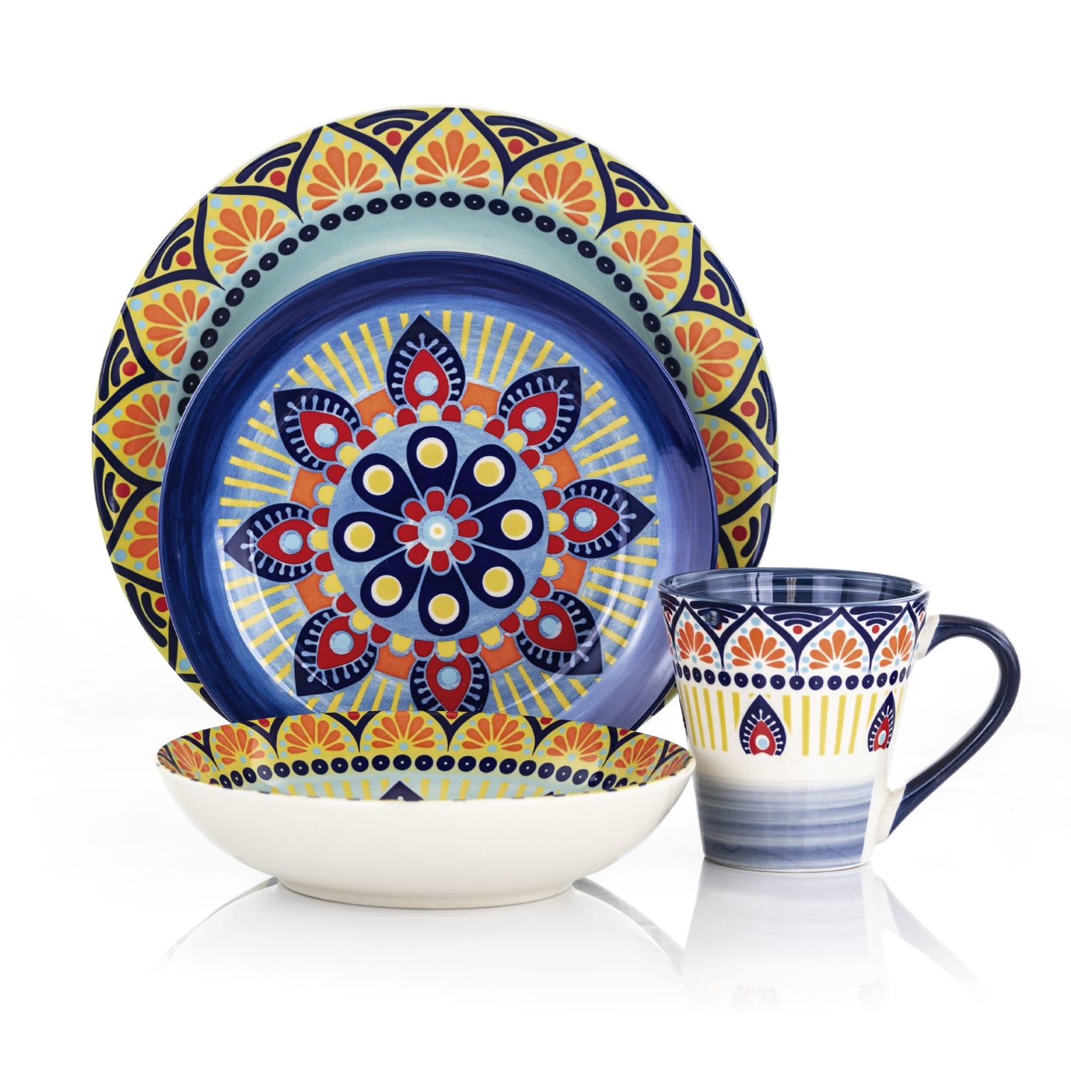 Elama 16-Piece Stoneware Dinnerware Set, Zen Blue Mozaik - Image 4