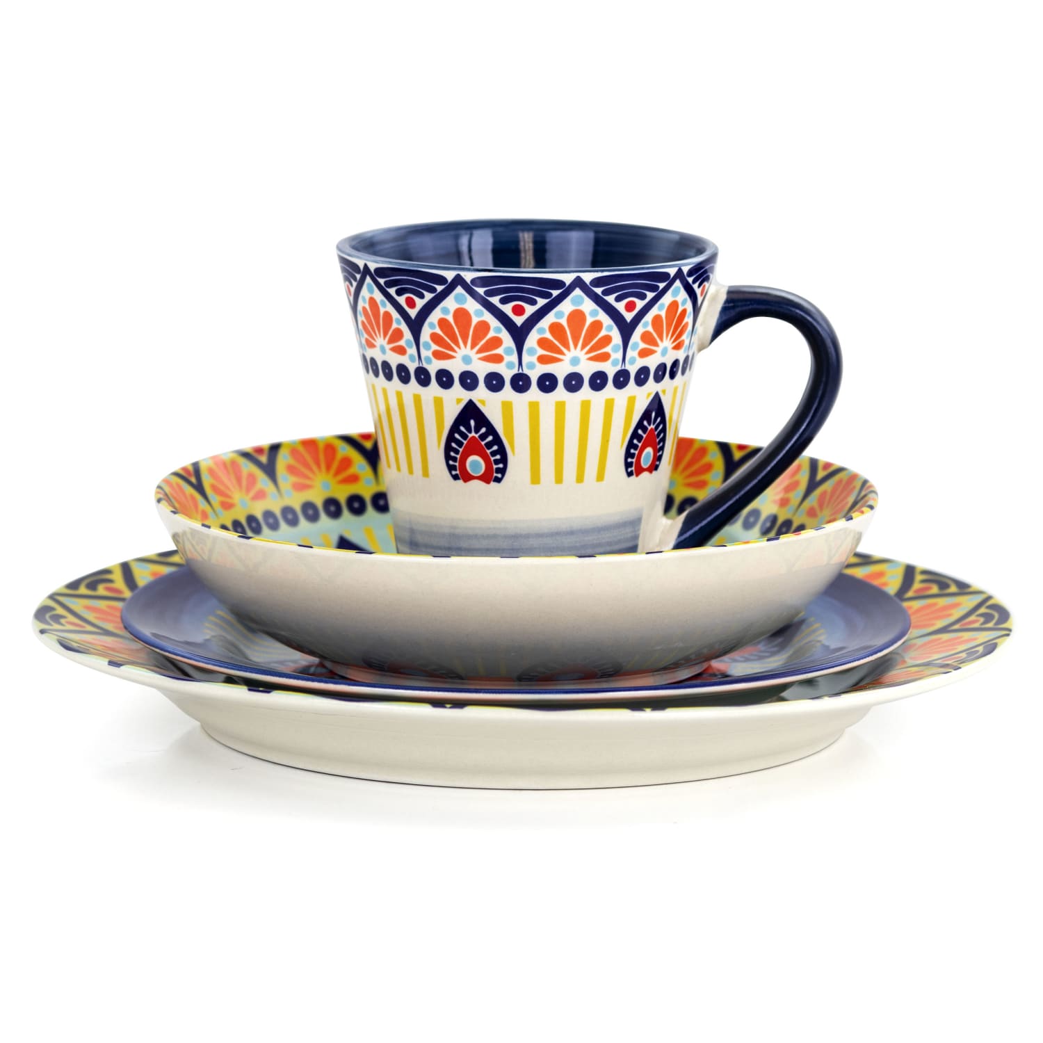 Elama 16-Piece Stoneware Dinnerware Set, Zen Blue Mozaik - Image 6