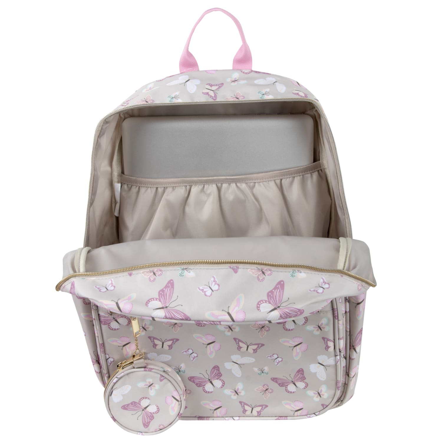 Jessica Simpson Women's Travel Backpack With 16in Laptop Pocket, Tan Butterflies, Total Qty 1 - Image 3