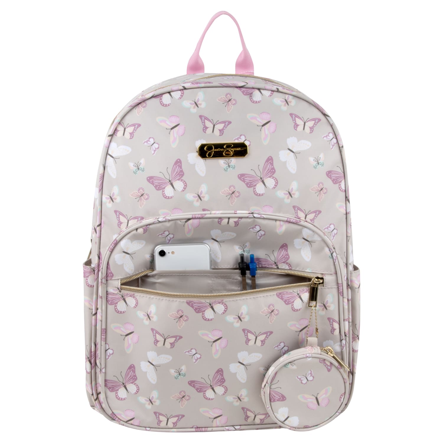 Jessica Simpson Women's Travel Backpack With 16in Laptop Pocket, Tan Butterflies, Total Qty 1 - Image 5