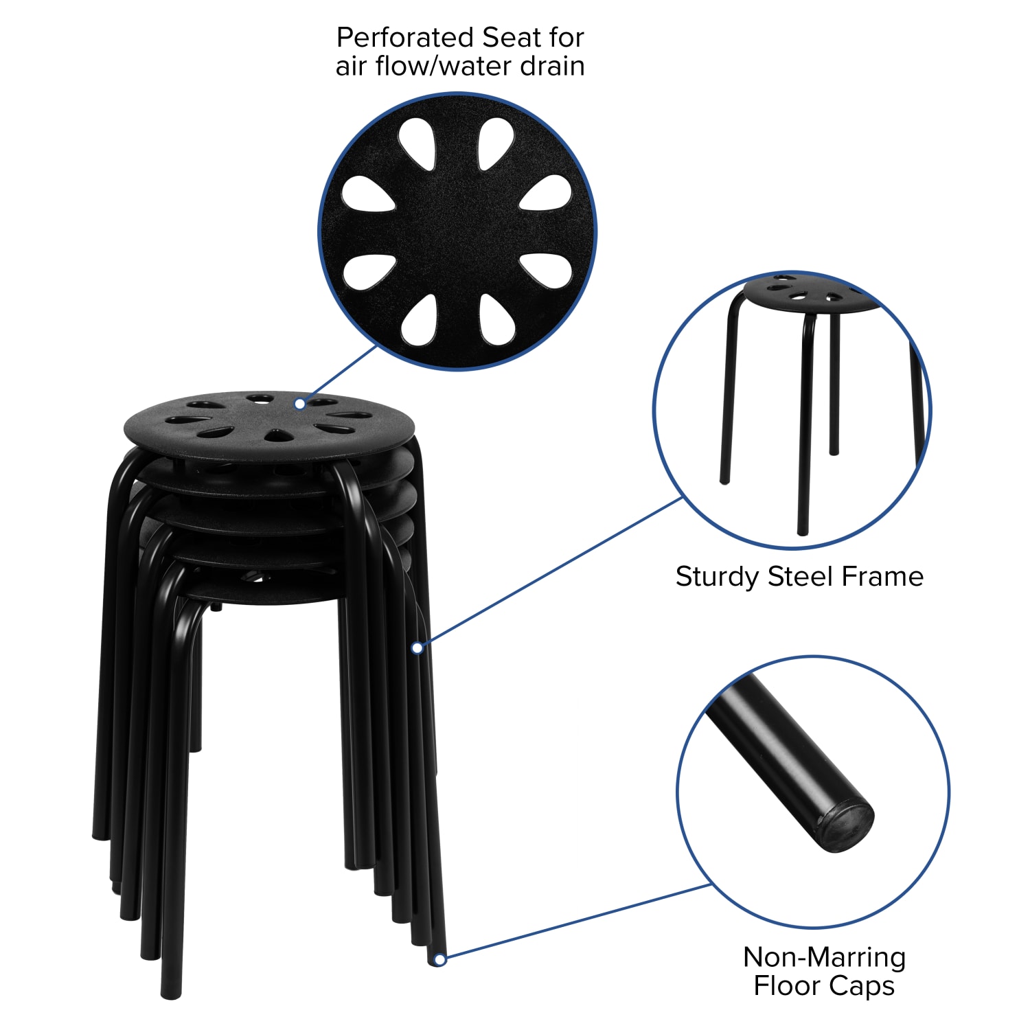 Flash Furniture Plastic 17-1/2in Nesting Stack Stools, Black, Set Of 5 Stools - Image 5