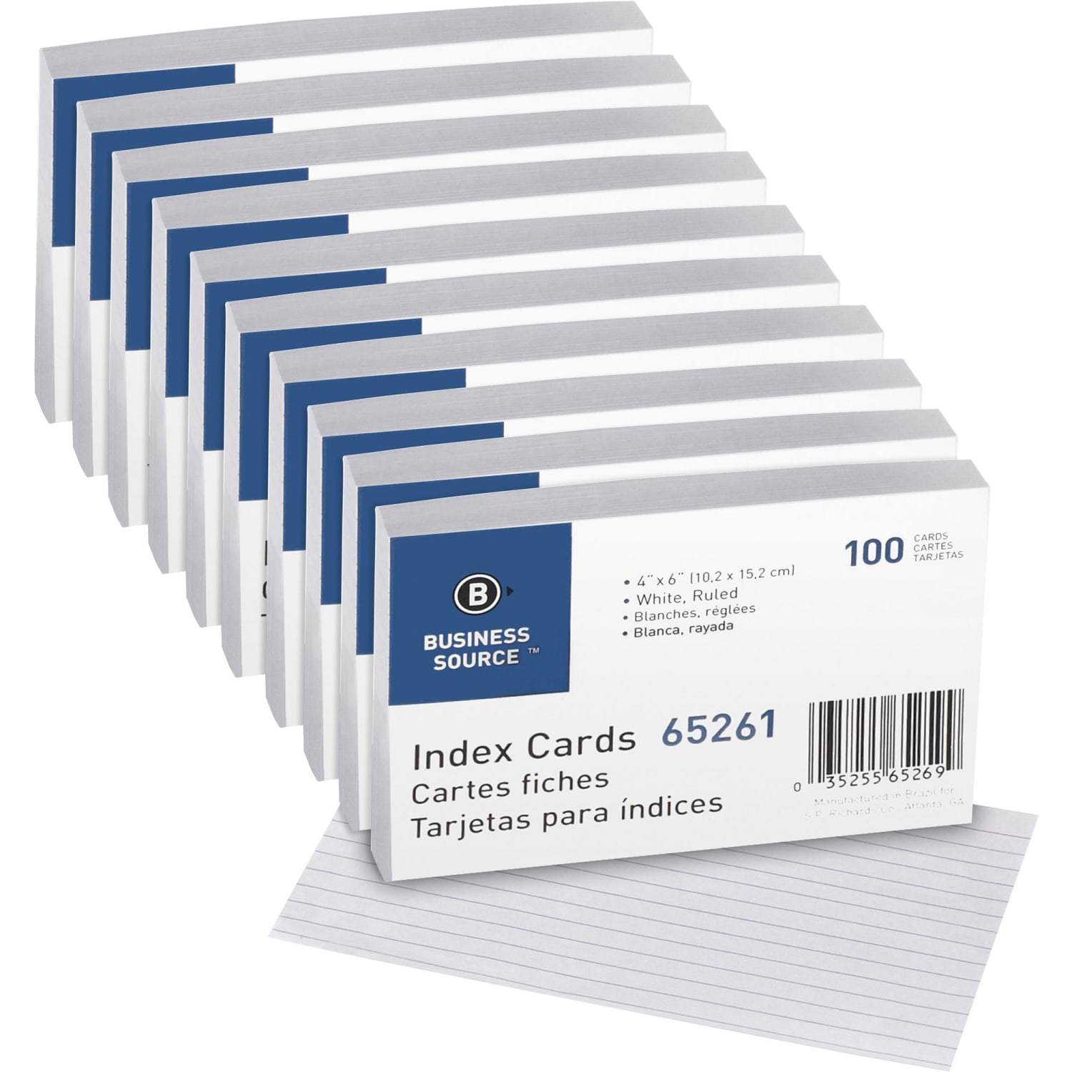 Business Source Ruled Index Cards - Front Ruling Surface - Ruled Front Ruling - 72 lb Basis Weight - 6inx4in Sheet Size - 65261BX