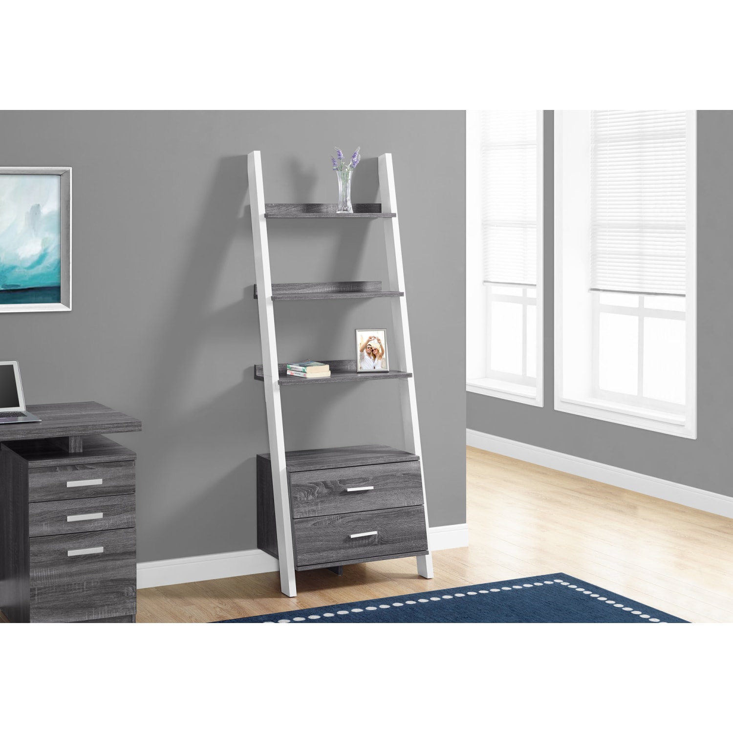 Monarch Specialties 4-Shelf Ladder Bookcase, Gray/White - Image 4