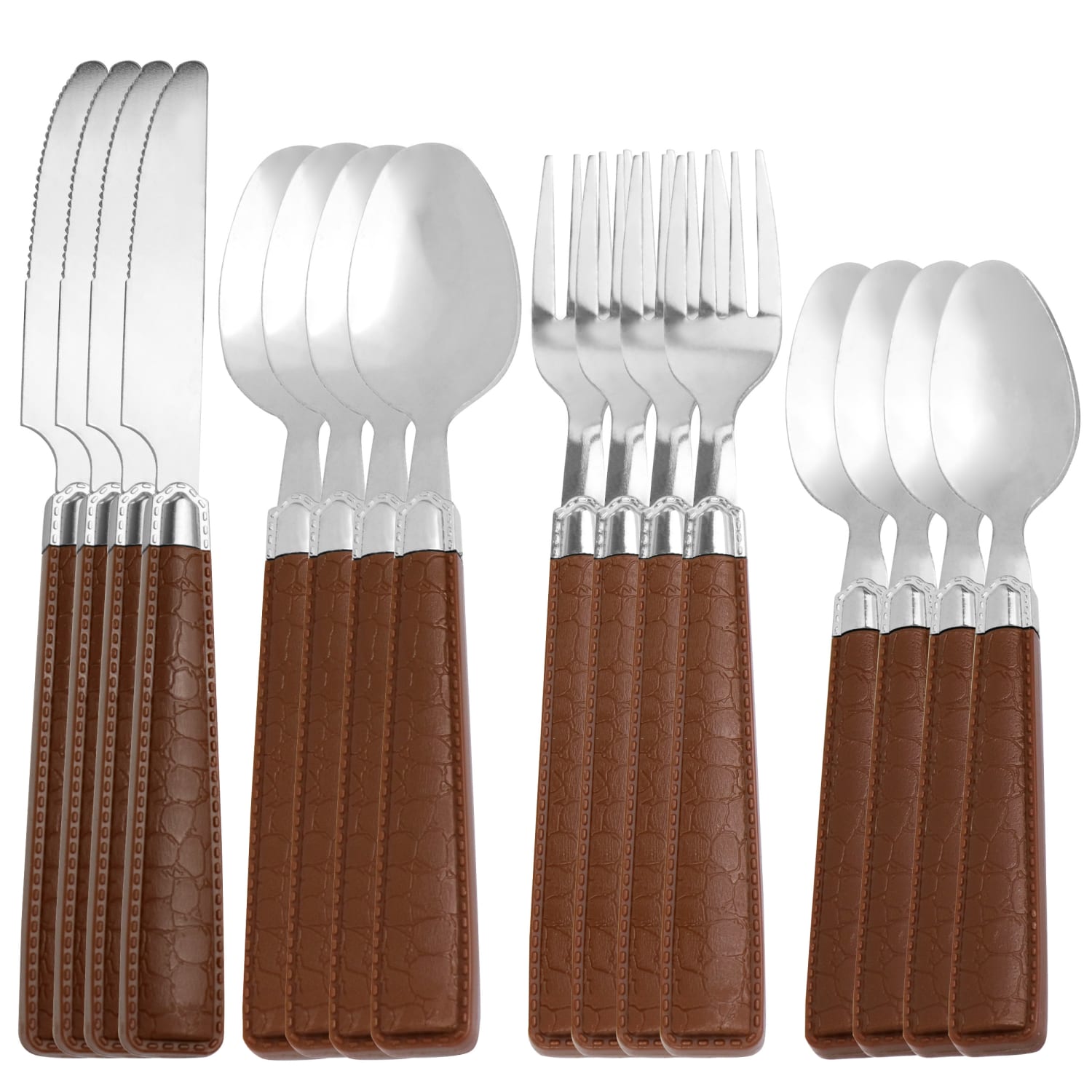 Gibson Everyday Buckstrap 16-Piece Flatware Set With Caddy, Cocoa Brown - Image 5