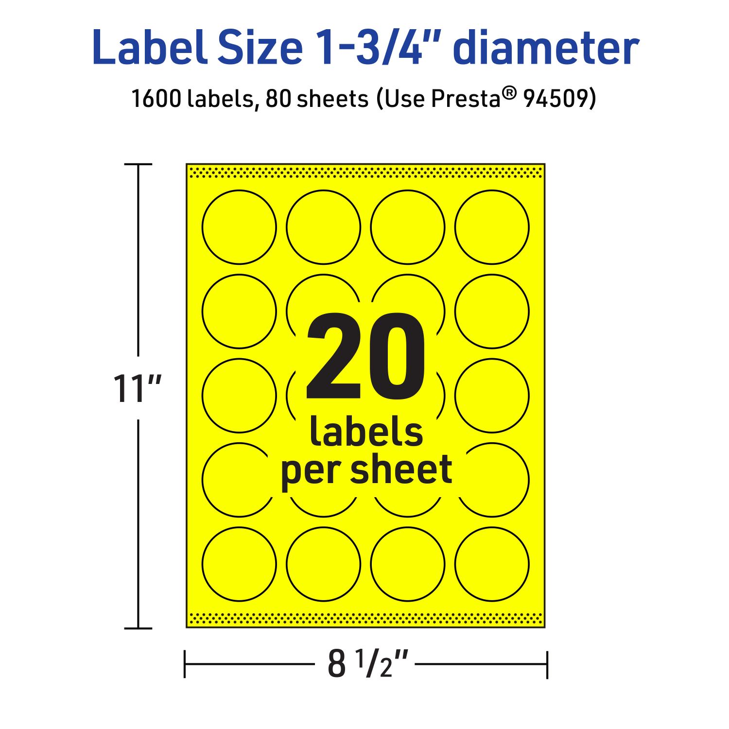 Avery Print-To-The-Edge Labels With Sure Feed Technology, 94509-NYP80, Round, 1-3/4in, Matte Neon Yellow, Pack of 1600 - Image 6