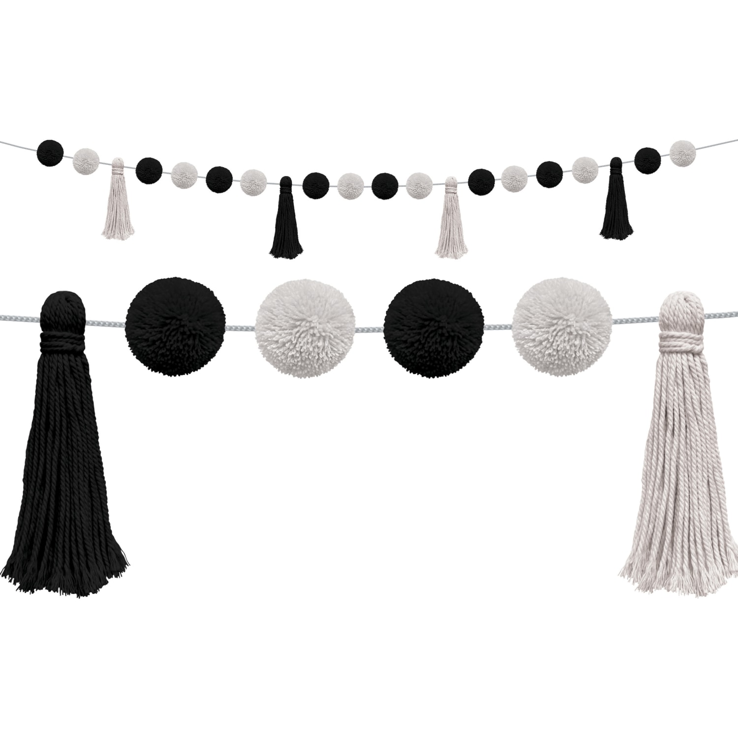 Teacher Created Resources Garlands, Black/White Pom-Poms and Tassels, Pack Of 3 Garlands - Image 3