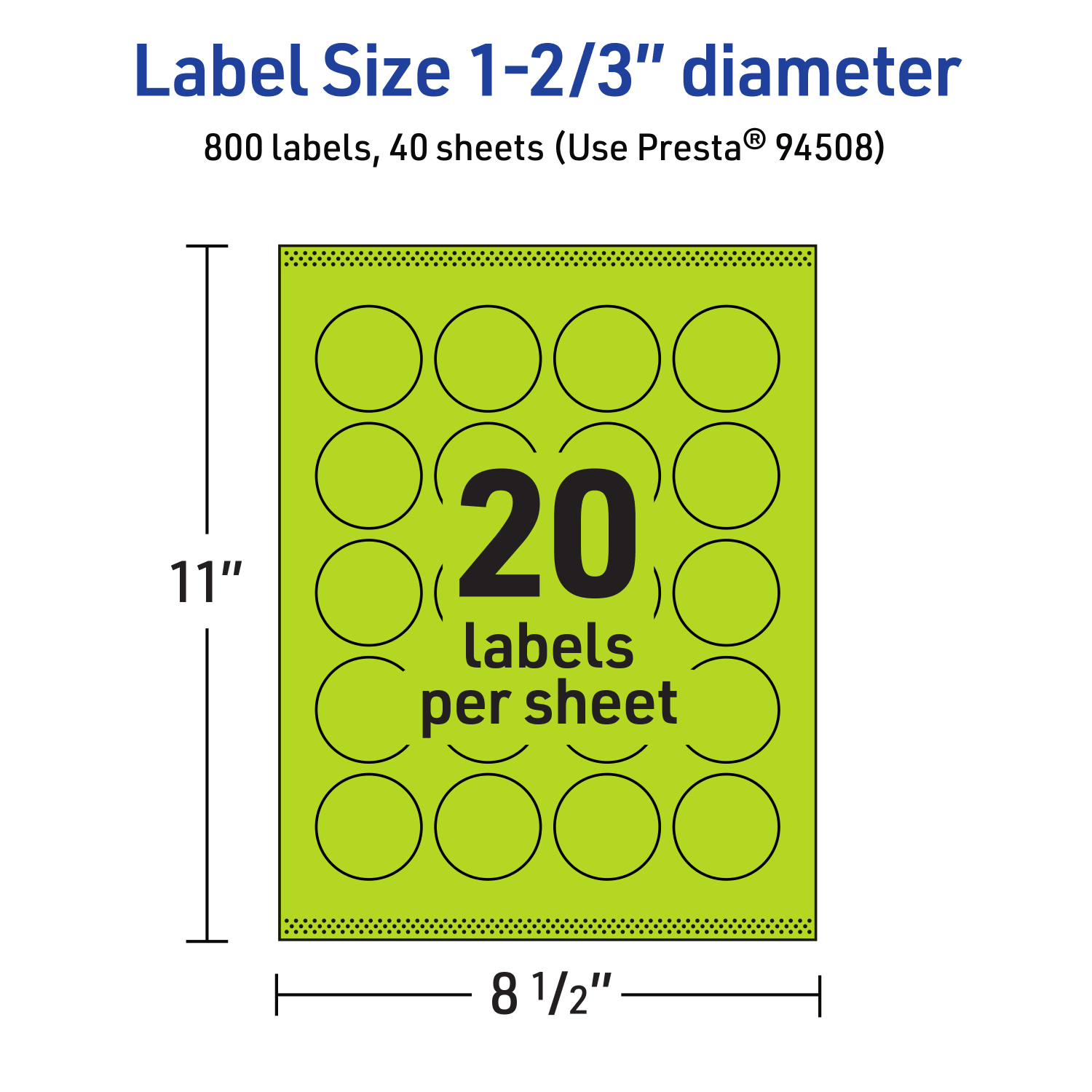Avery Print-To-The-Edge Labels With Sure Feed Technology And Easy Peel Label Feature, 94508-BGP40, Round, 1-2/3in, Matte Bright Green, Pack of 800 - Image 6