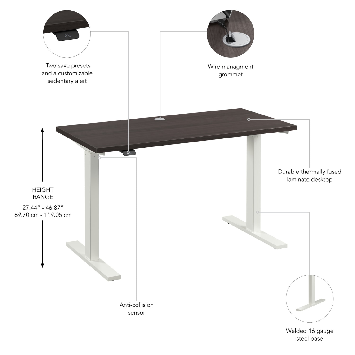 Bush Business Furniture Move 60 Series 48inW x 24inD Electric Height Adjustable Standing Desk, Storm Gray/White Powder Coat, Standard Delivery - Image 4