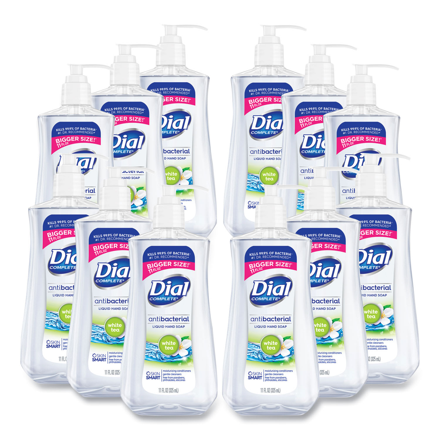 Dial Antibacterial Liquid Hand Soap, White Tea Scent, 11 oz, 12/Carton