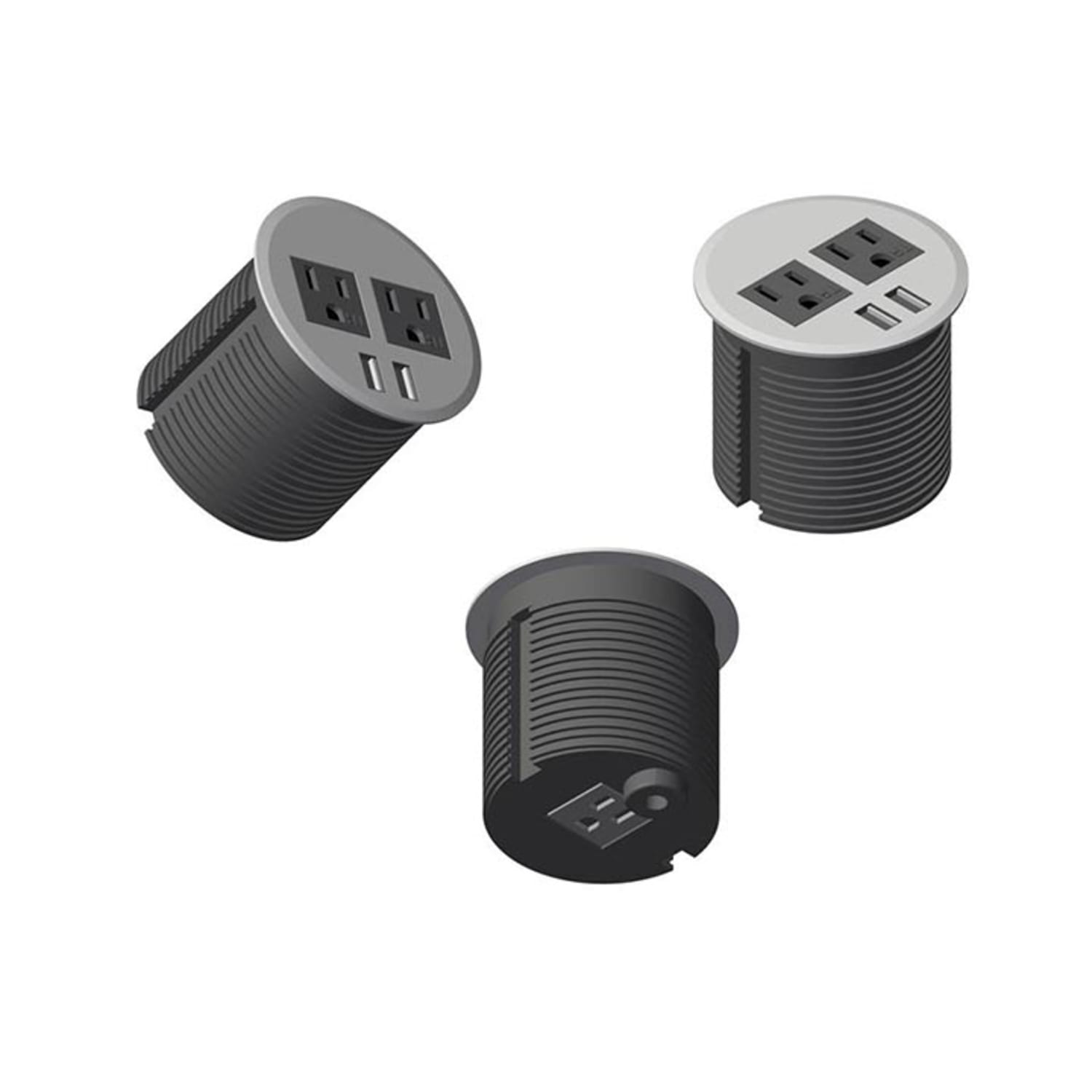 Boss Office Products Simple System Grommet With 2 Electrical And 2 USB Top Ports, 3in Diameter Silver/Black