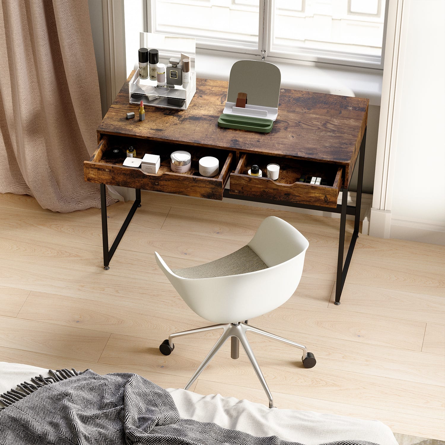Bestier 44inW Computer Desk With Drawers, Rustic Brown - Image 4