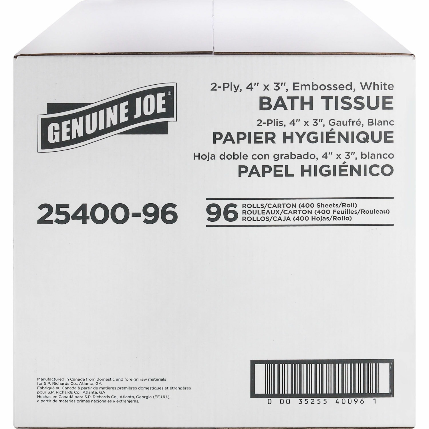 Genuine Joe 2-ply Standard Bath Tissue Rolls - 2 Ply - 3in Width x 4in Length - 400 Sheets/Roll - 1.63in Core - White - 96 / Carton - Image 4