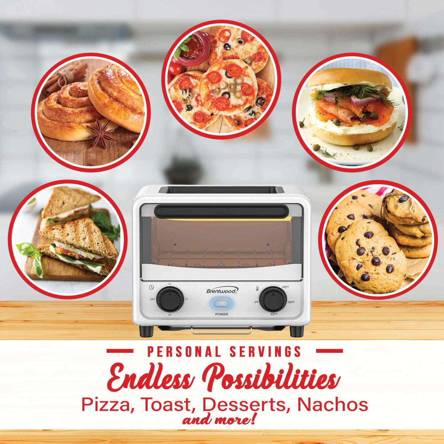 Brentwood 183 Cu In 500W Stainless Steel Mini Toaster Oven, White - Image 3